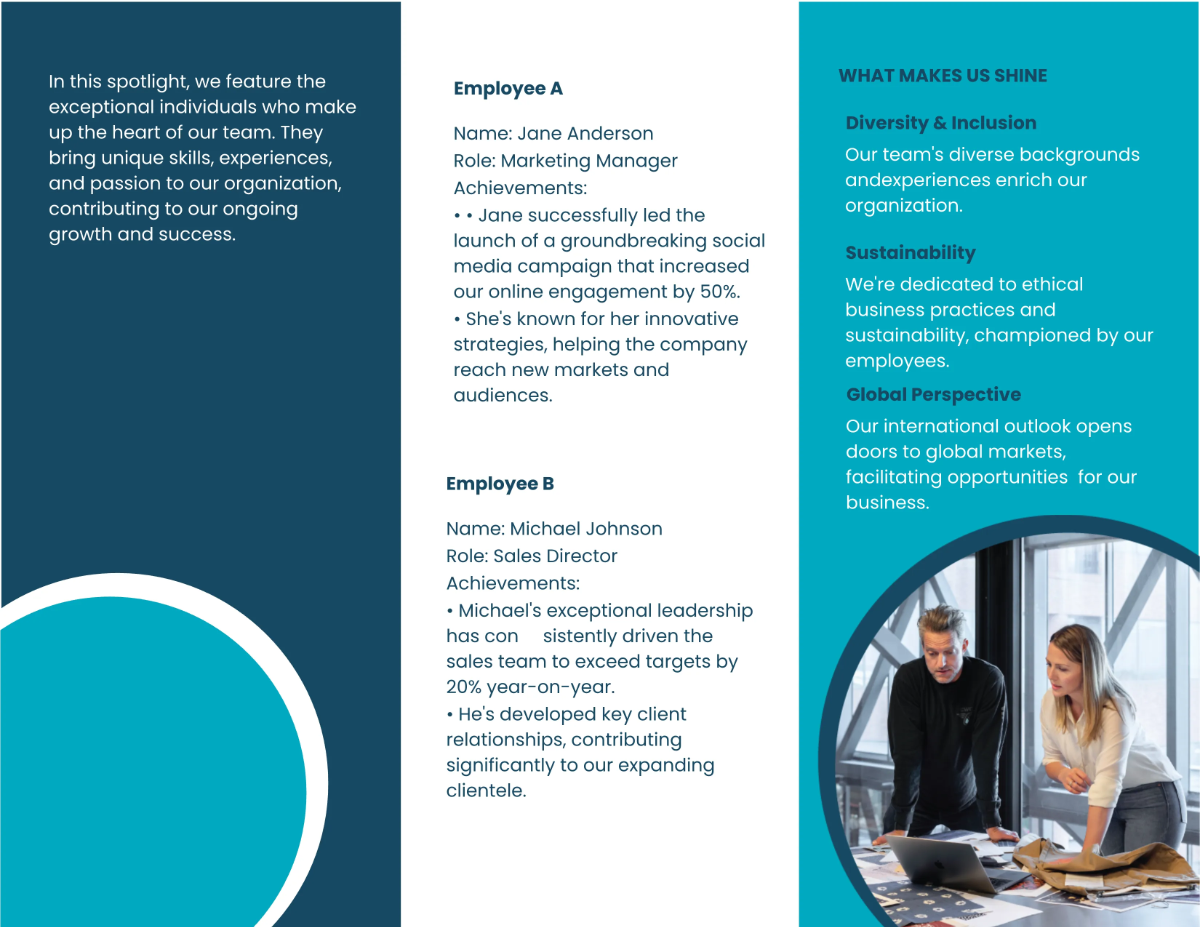 Free Marketing Employee Spotlight Brochure Template to Edit Online