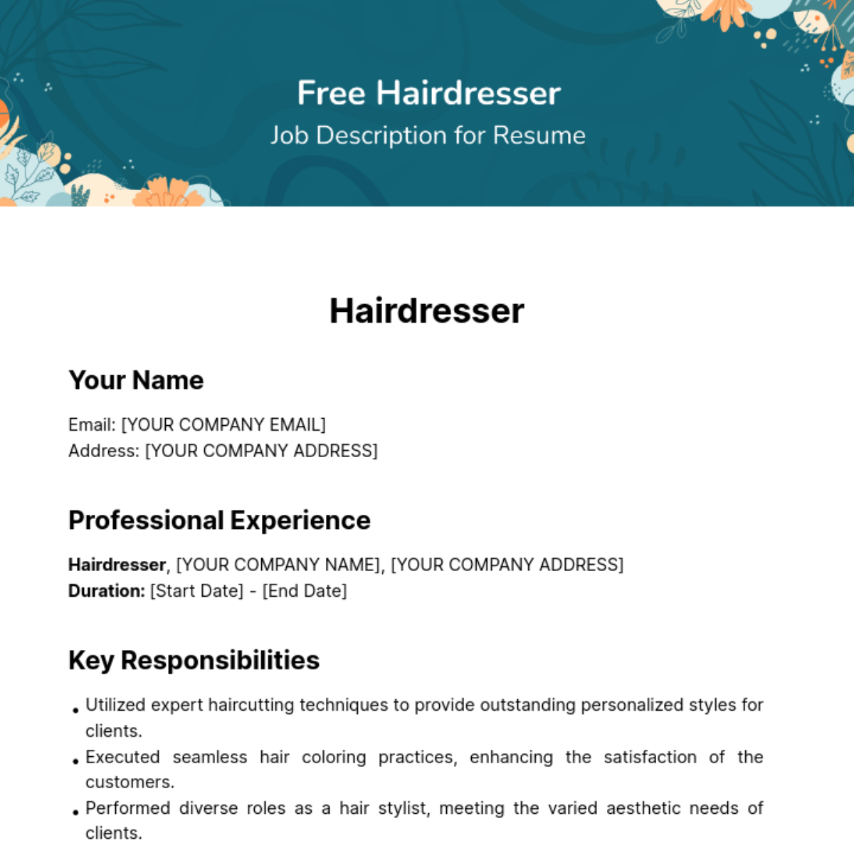 Hairdresser Job Description for Resume Template