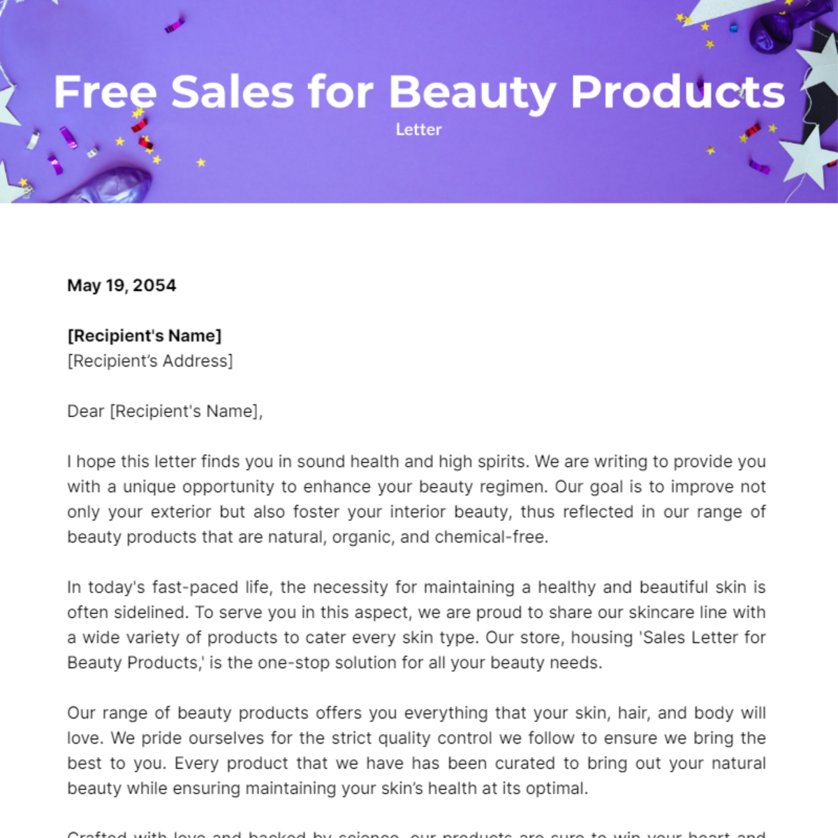 Sales Letter for Beauty Products Template