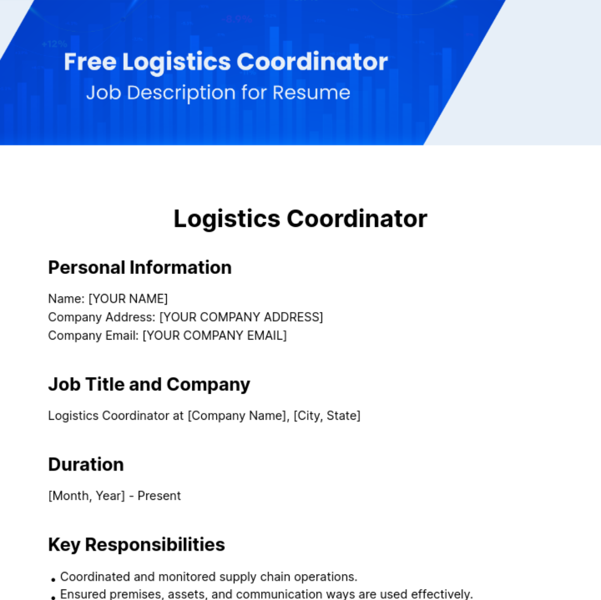 Free Logistics Coordinator Job Description for Resume Template