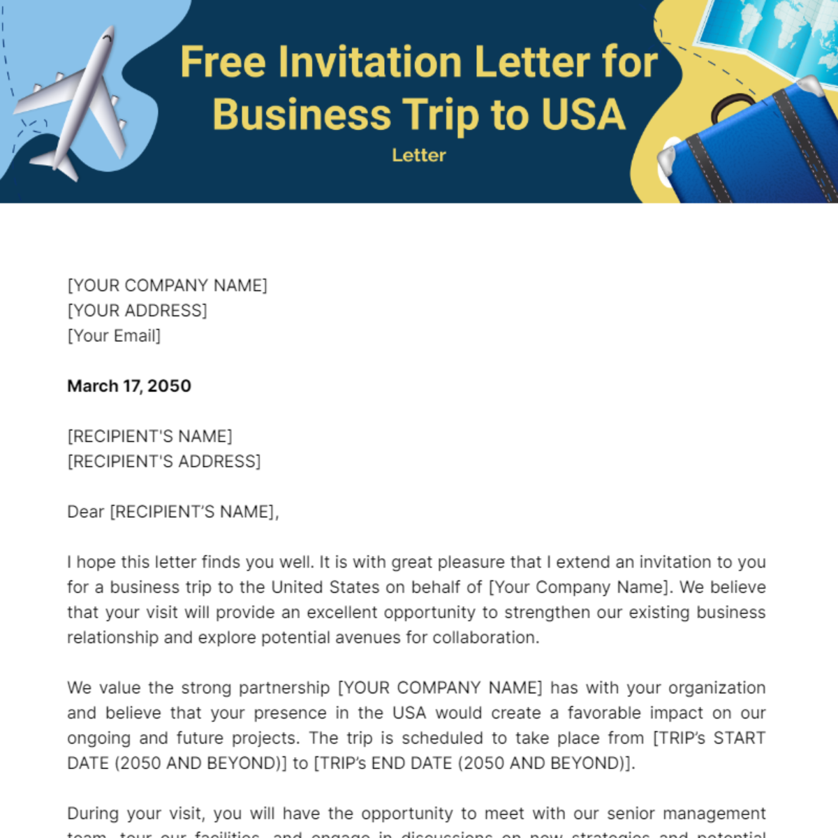 Invitation Letter For Business Trip To Usa Template Edit Online And Download Example 7812