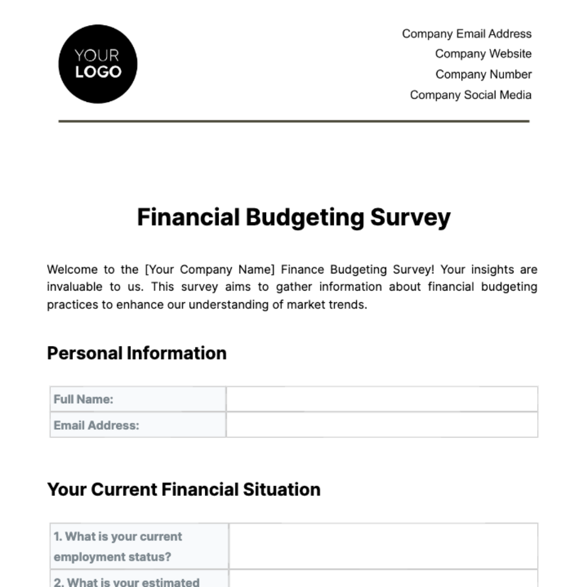 Financial Budgeting Survey Template