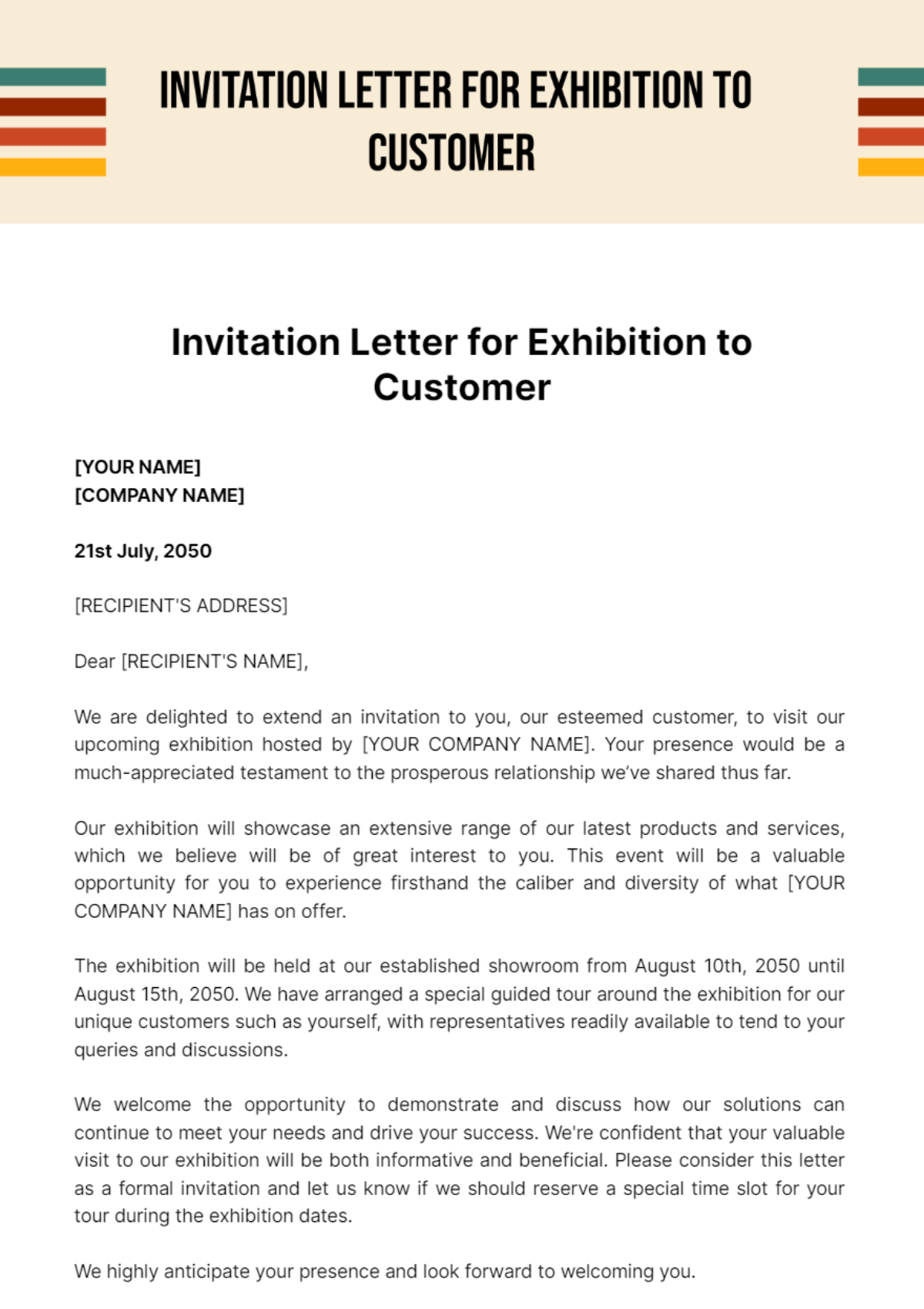 Free Invitation Letter for Exhibition to Customer Template