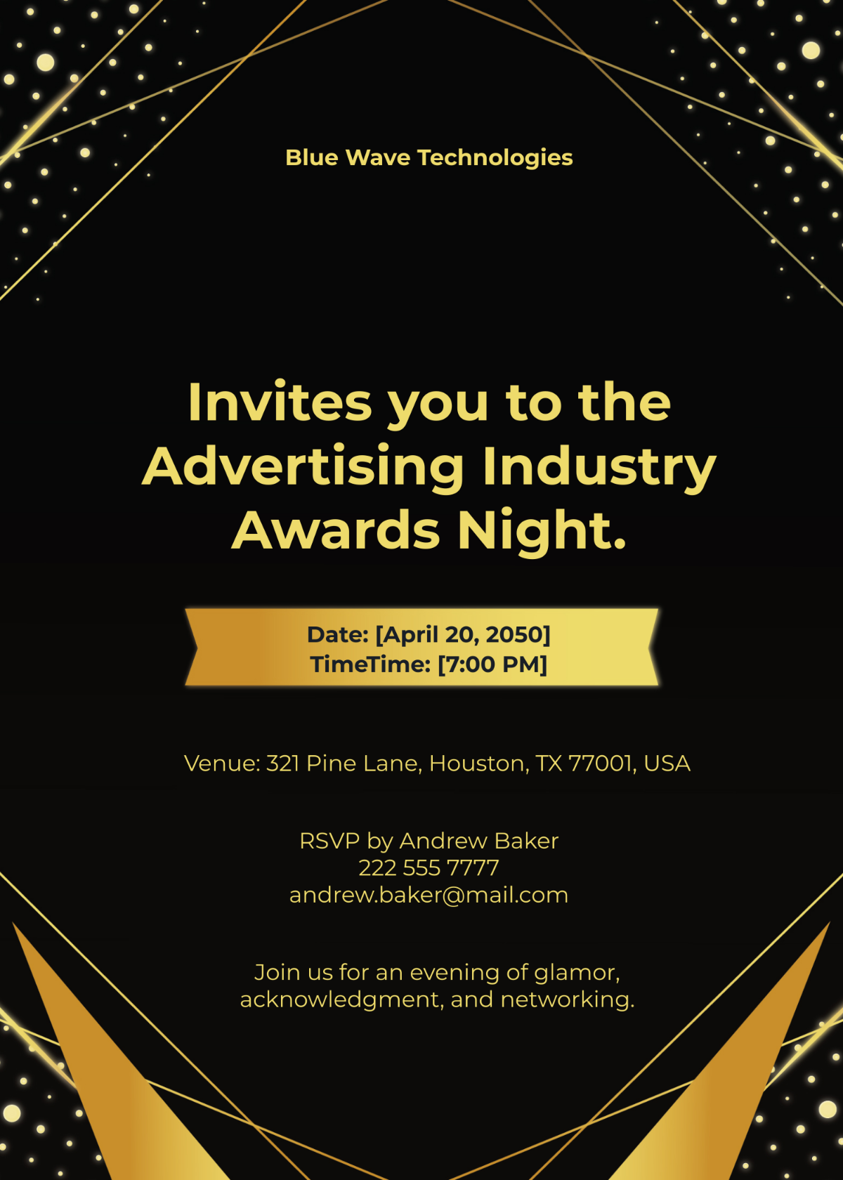 Advertising Industry Awards Night Invitation Card Template - Edit Online & Download