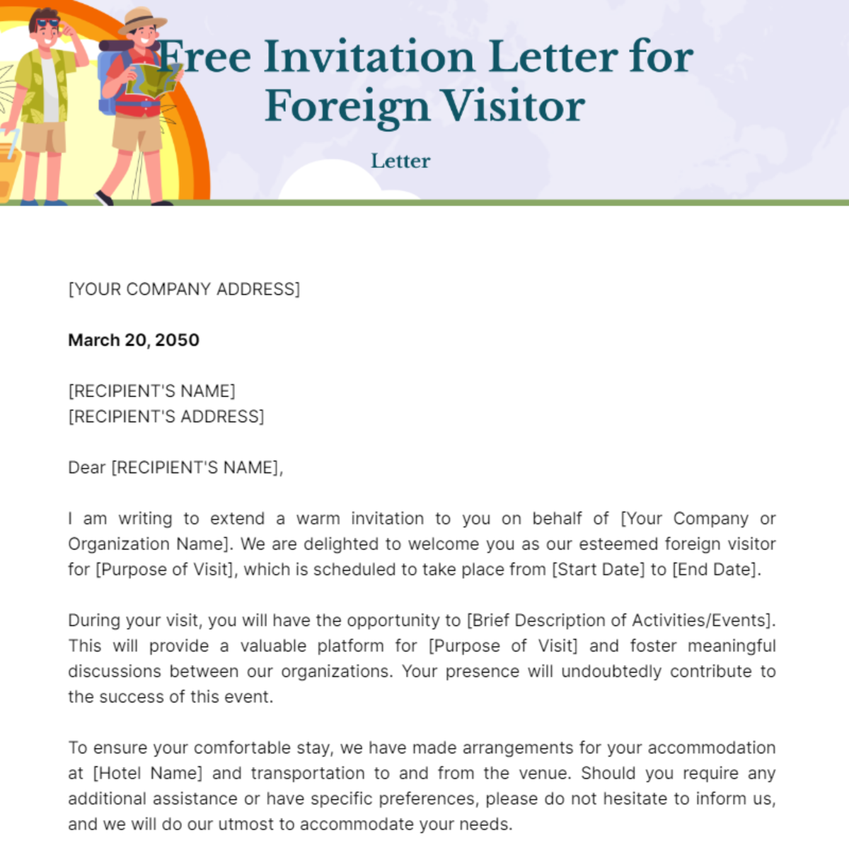 Invitation Letter for Foreign Visitor Template - Edit Online & Download ...