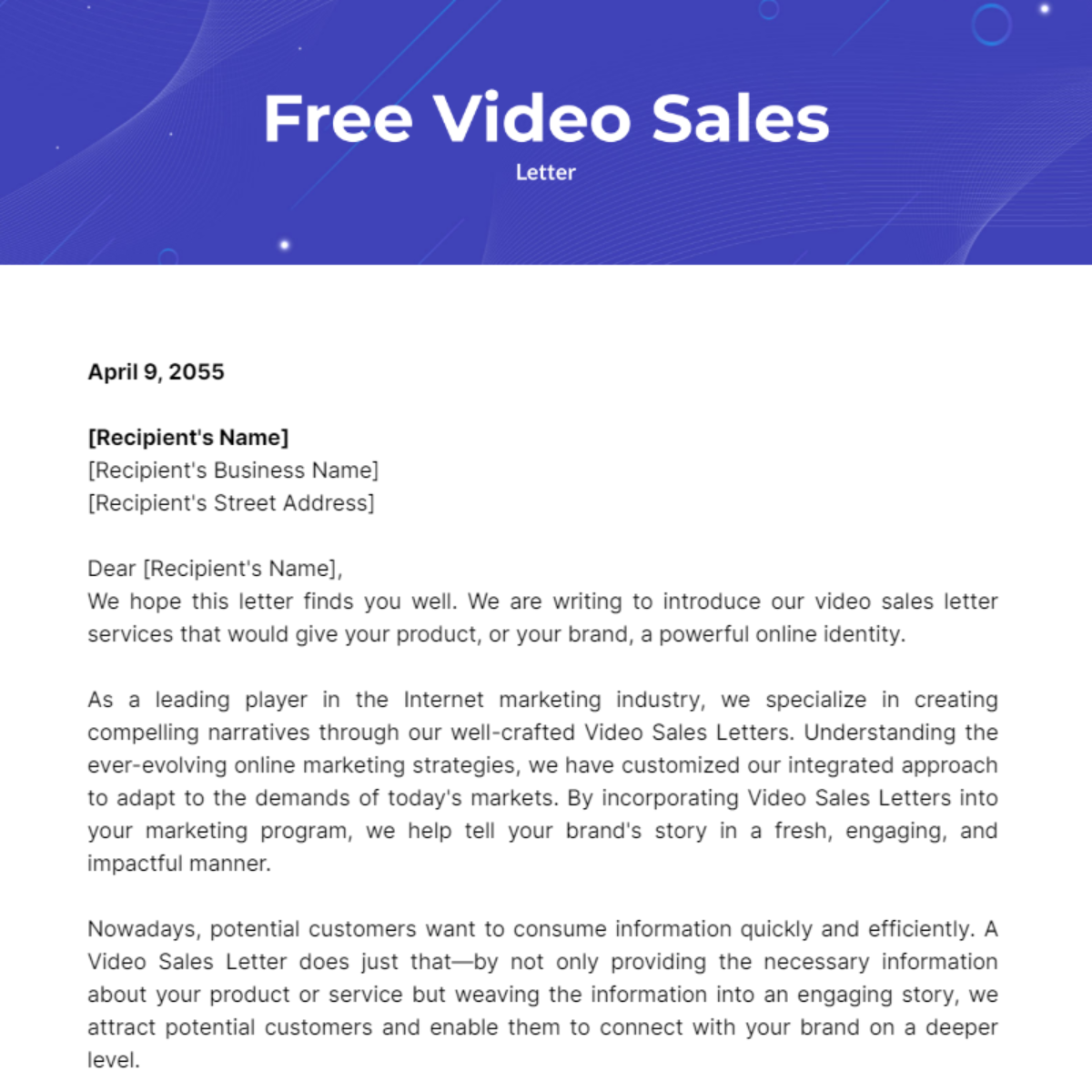 Video Sales Letter Template
