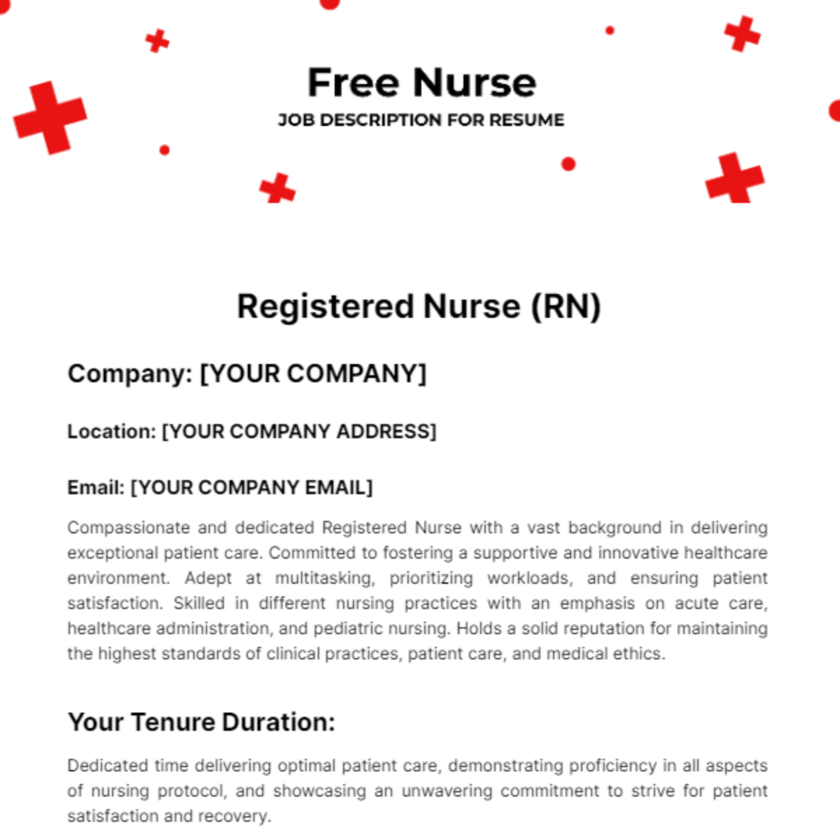 Free Nurse Job Description for Resume Template