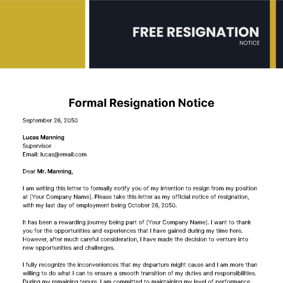 Free Resignation Notice Template