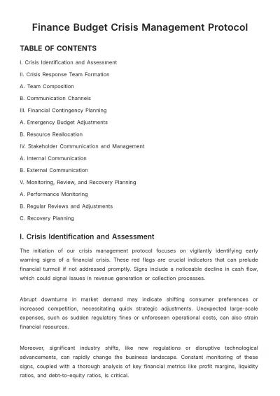 Free Finance Budget Crisis Management Protocol Template to Edit Online