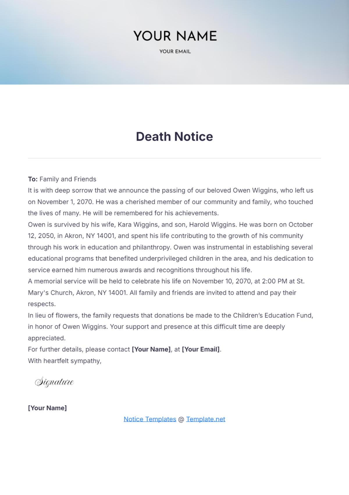 Death Notice Template - Edit Online & Download