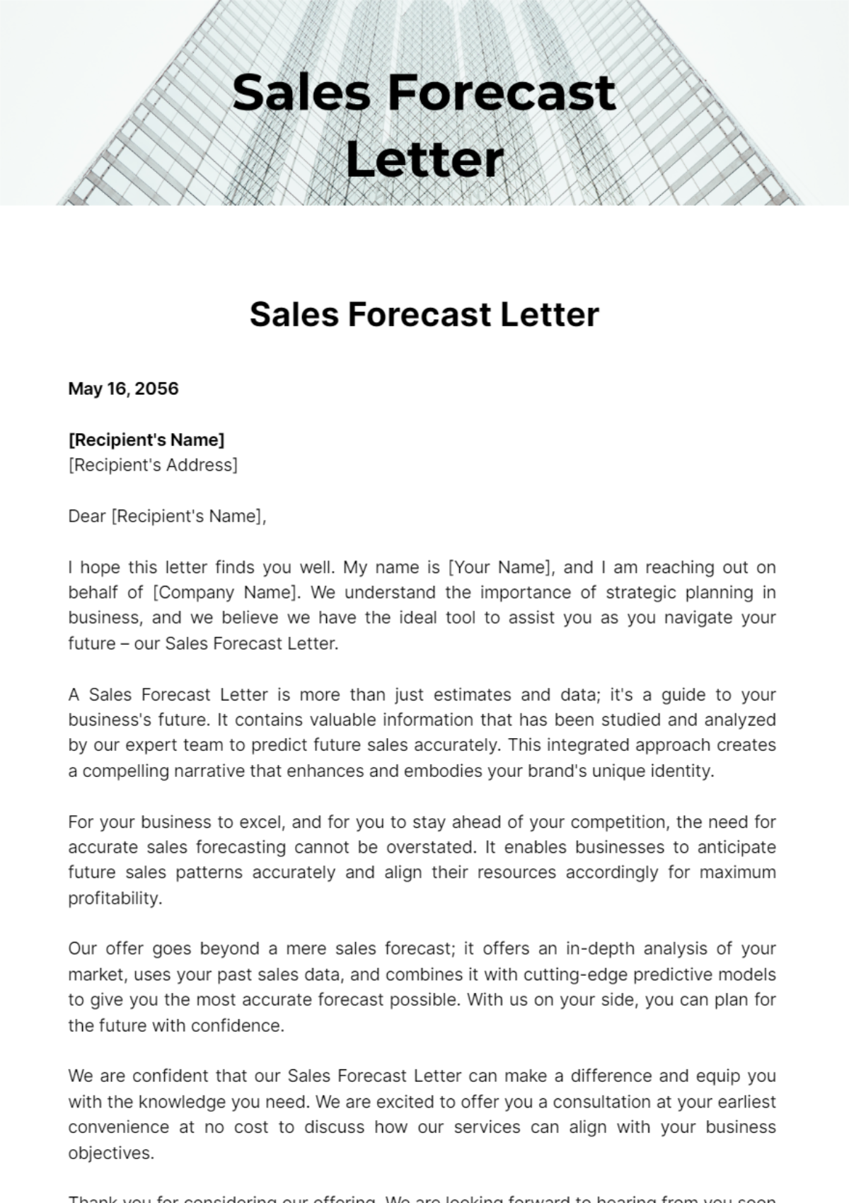 Sales Forecast Letter Template