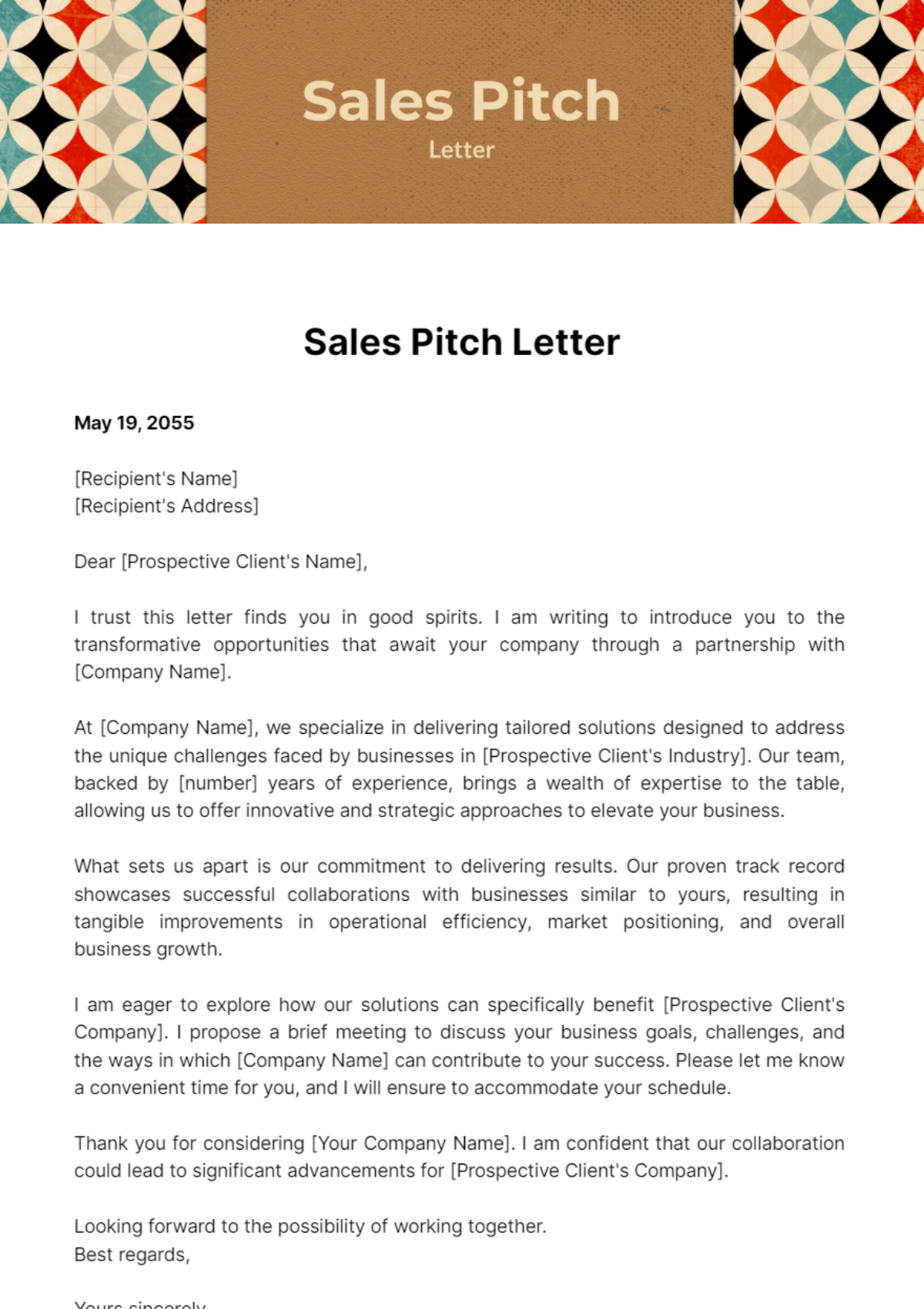 Free Sales Pitch Letter Template