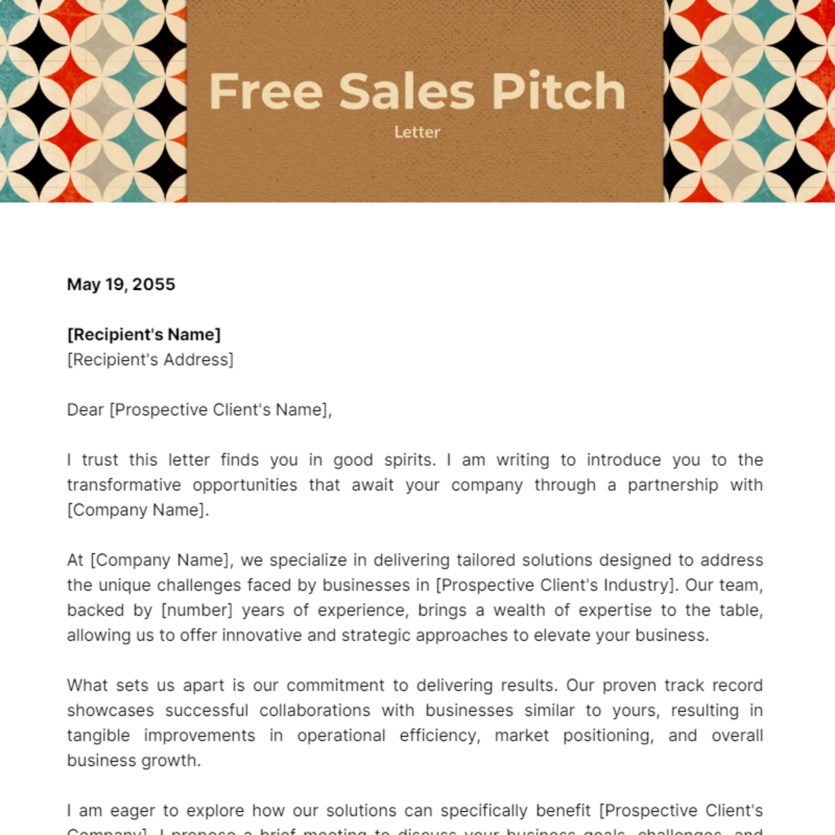 Sales Pitch Letter Template