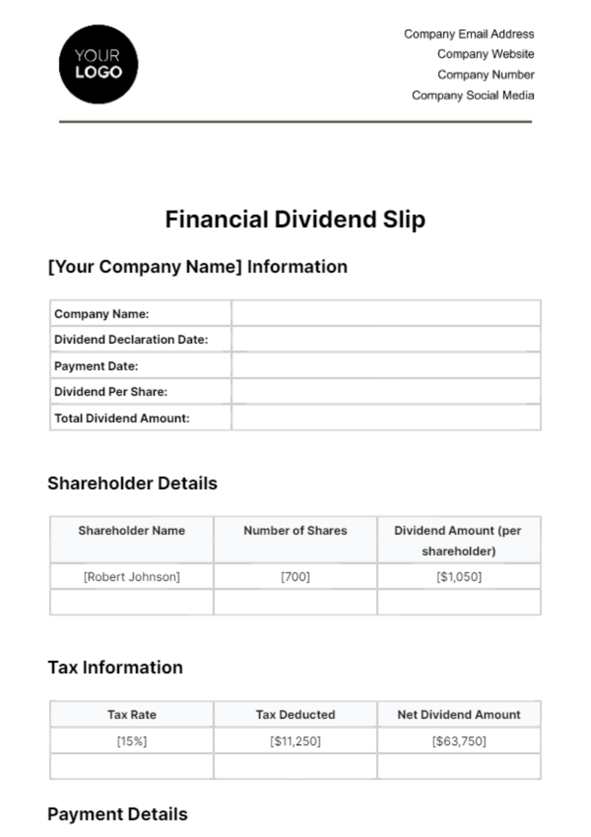 Free Financial Dividend Slip Template
