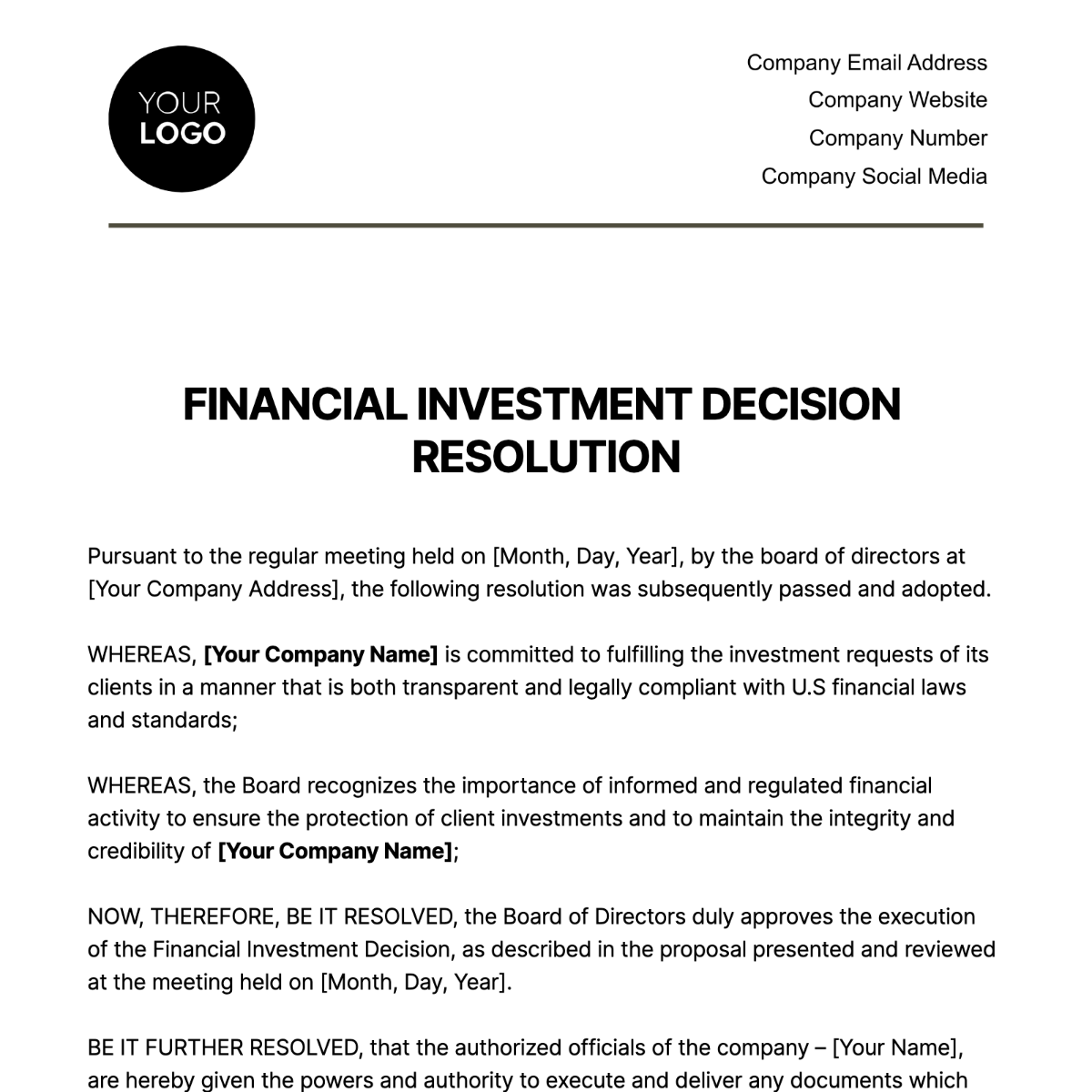 Financial Investment Decision Resolution Template - Edit Online ...