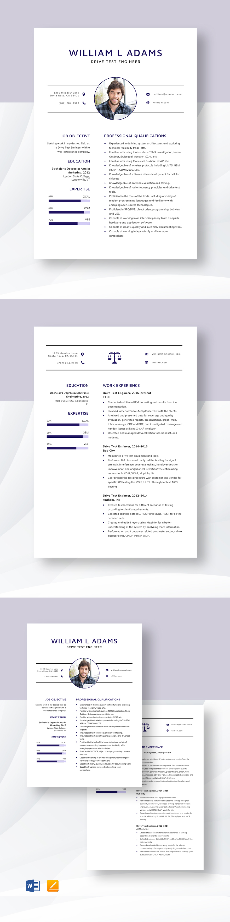 Free Drive Test Engineer Resume Template Word, Apple Pages
