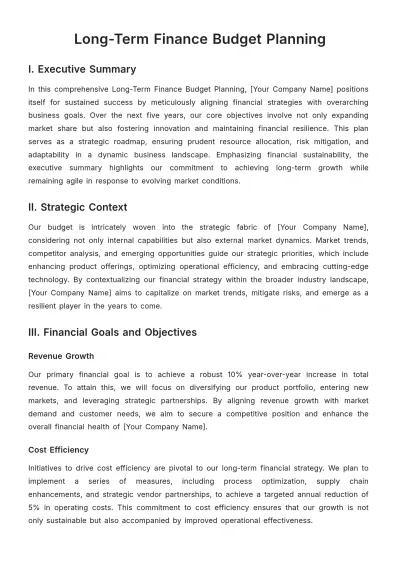 Free Long-Term Finance Budget Planning Template to Edit Online