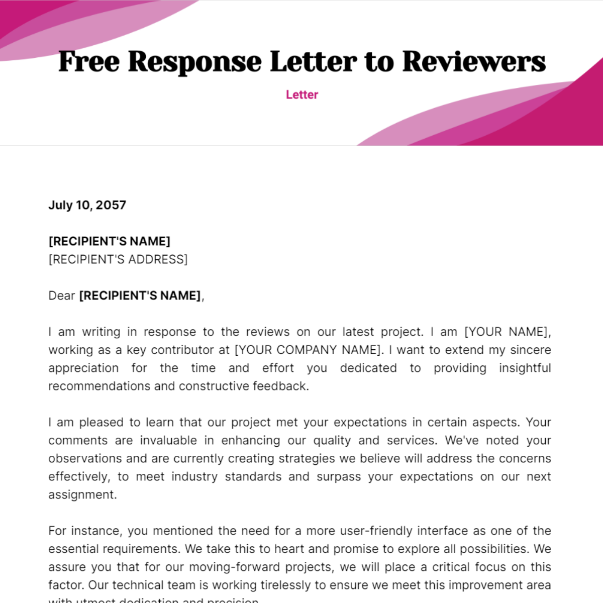 Free Response Letter to Reviewers