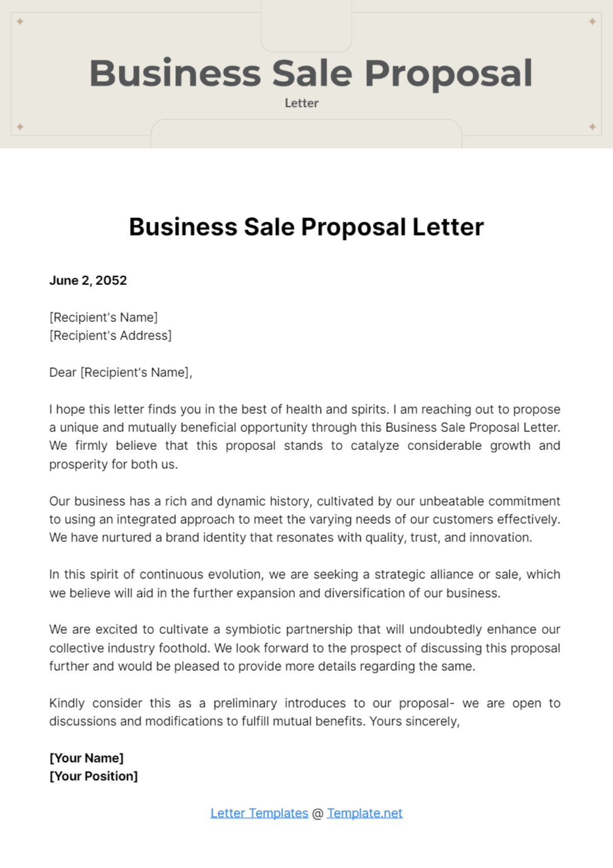 Business Sale Proposal Letter Template