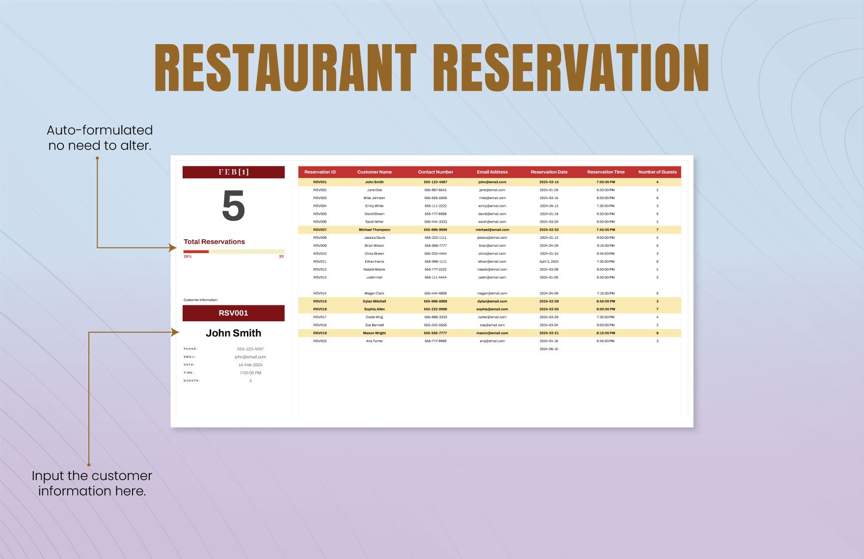  Restaurant Reservation Template