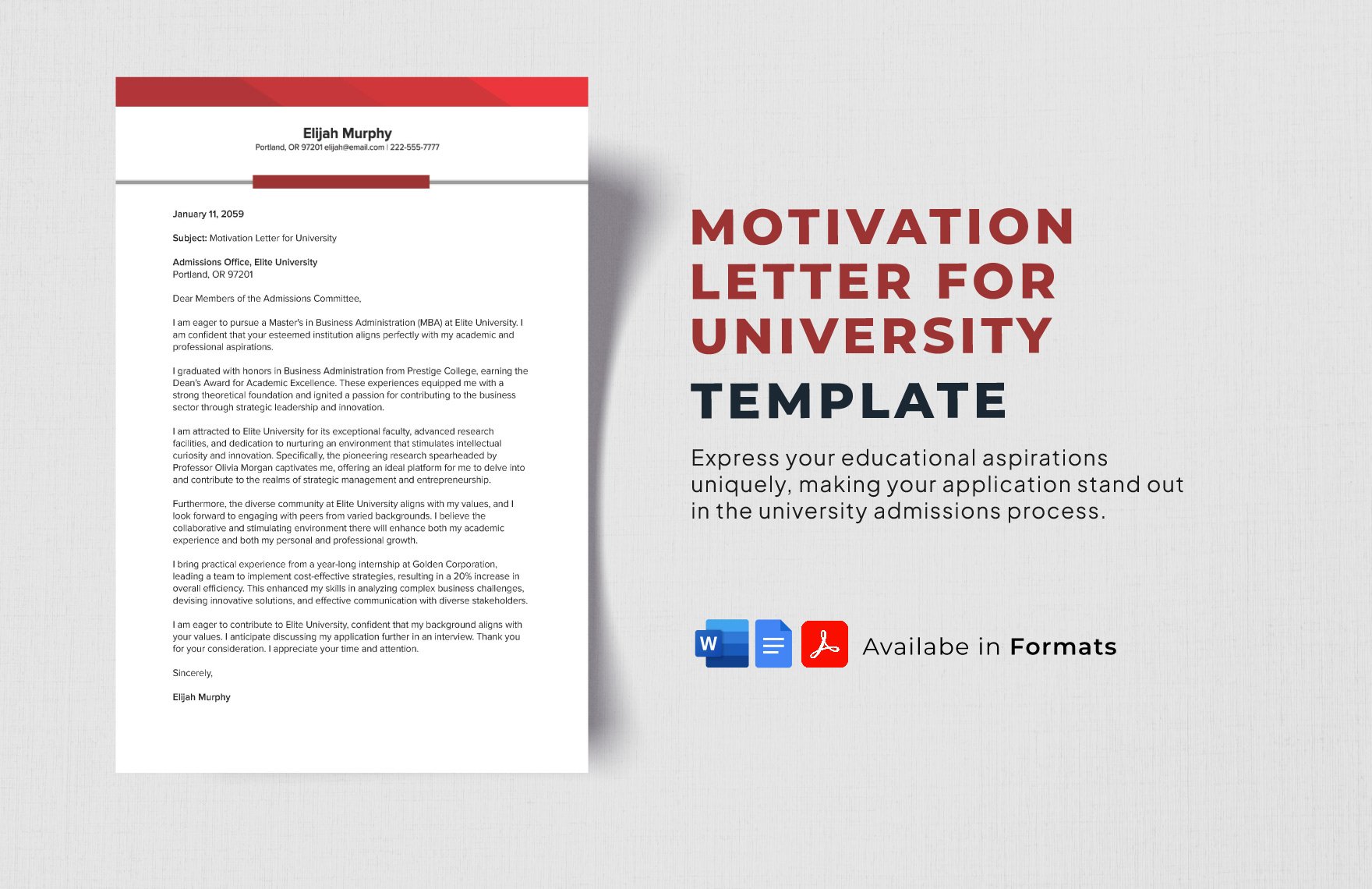 Motivation Letter for University Template