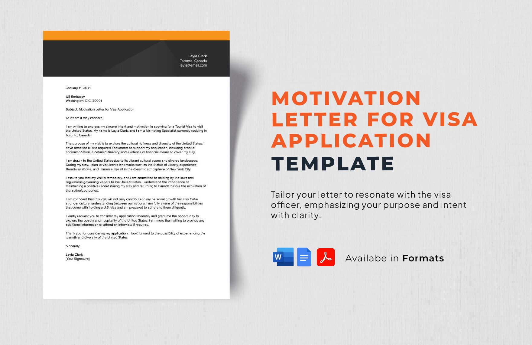 Motivation Letter for Visa Application Template