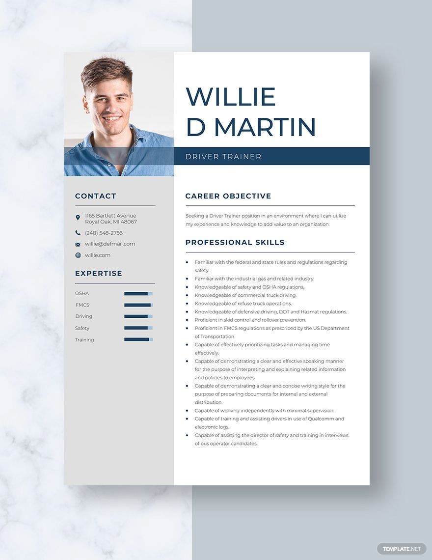 Free Driver Trainer Resume Template