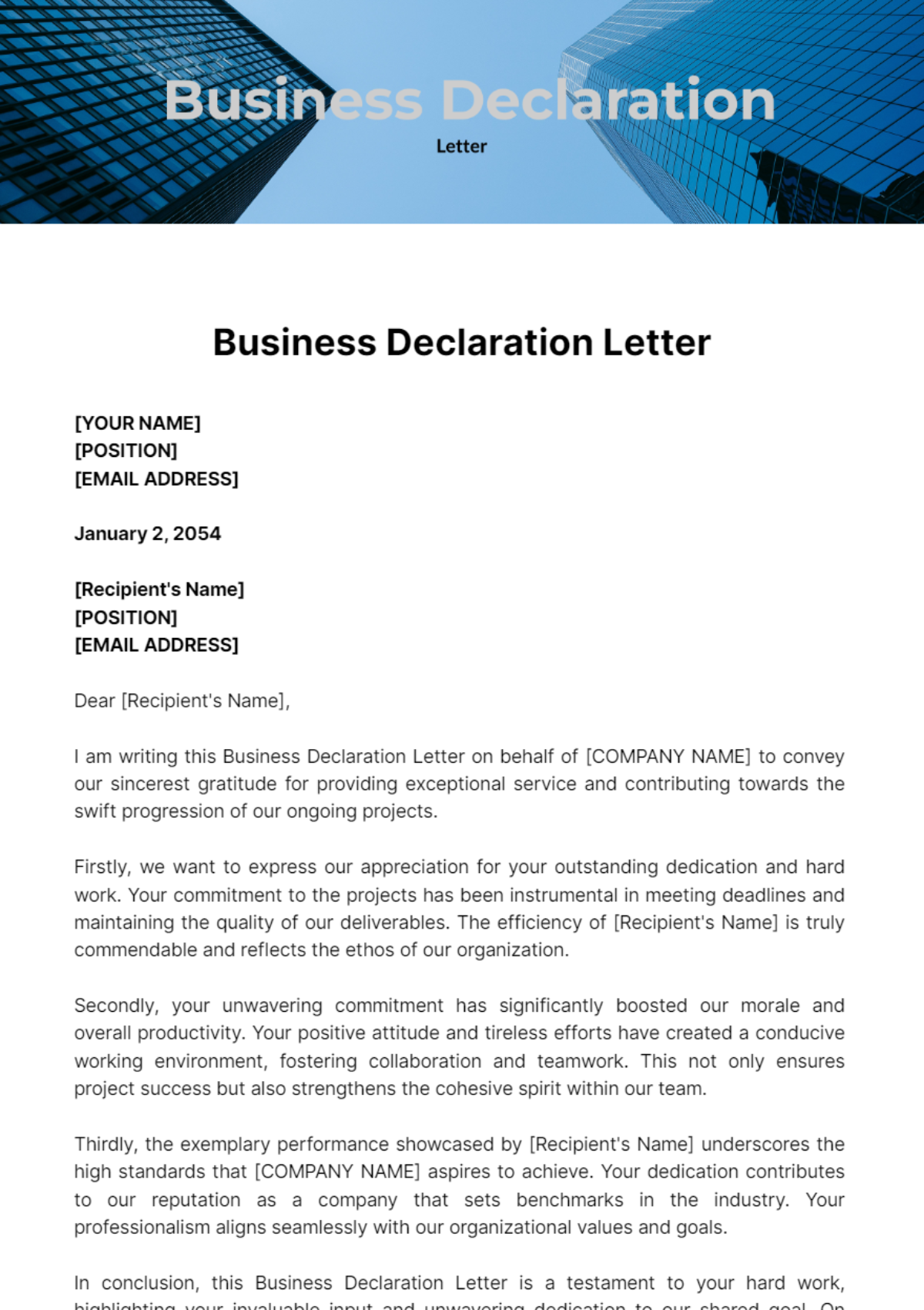 Business Declaration Letter Template