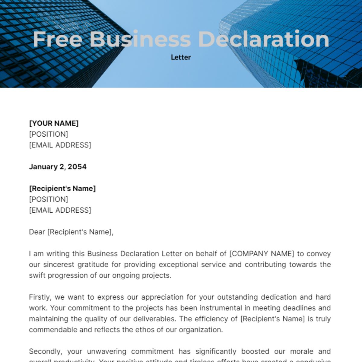 Business Declaration Letter Template