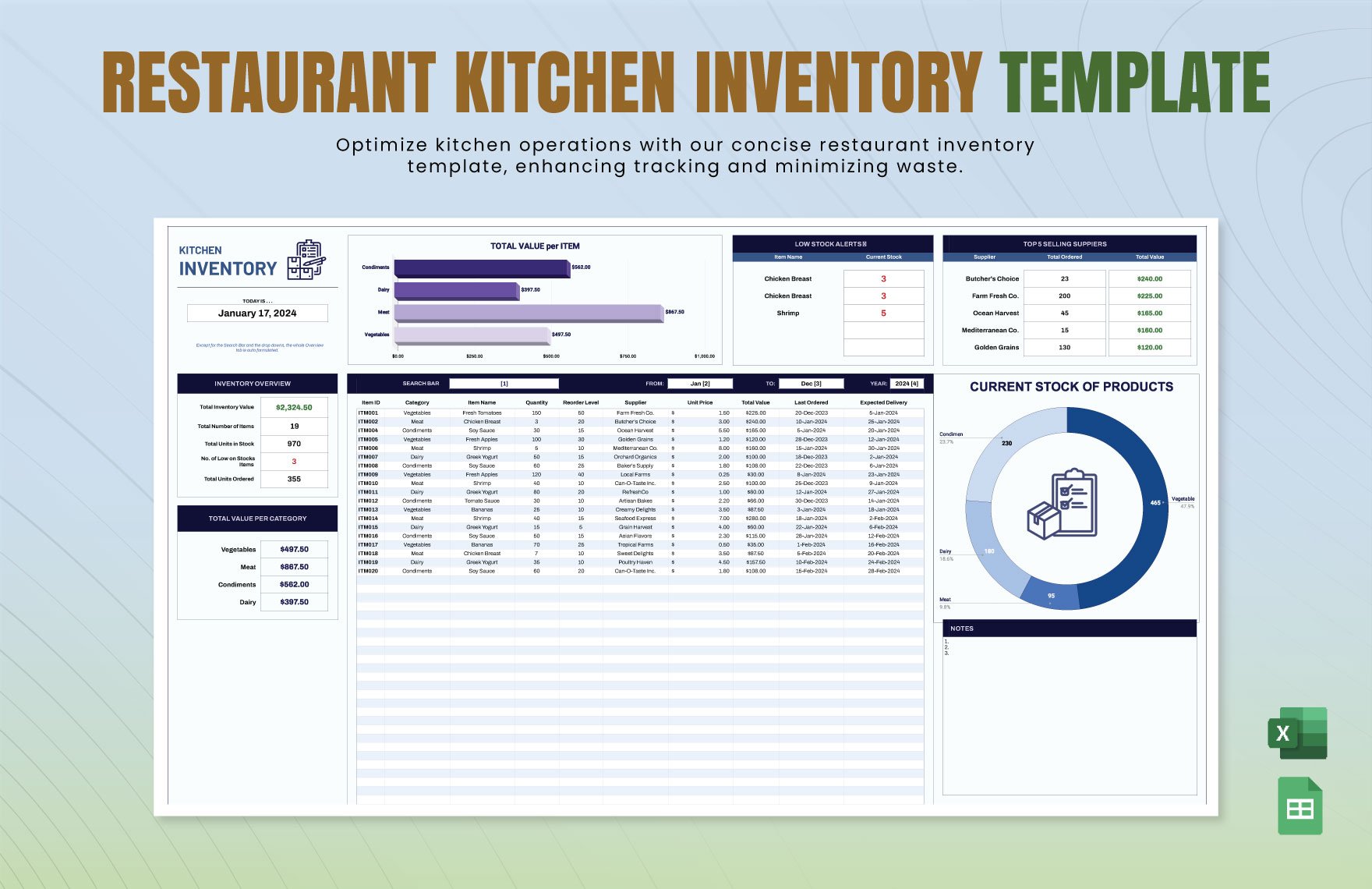 Restaurant Kitchen Inventory Template