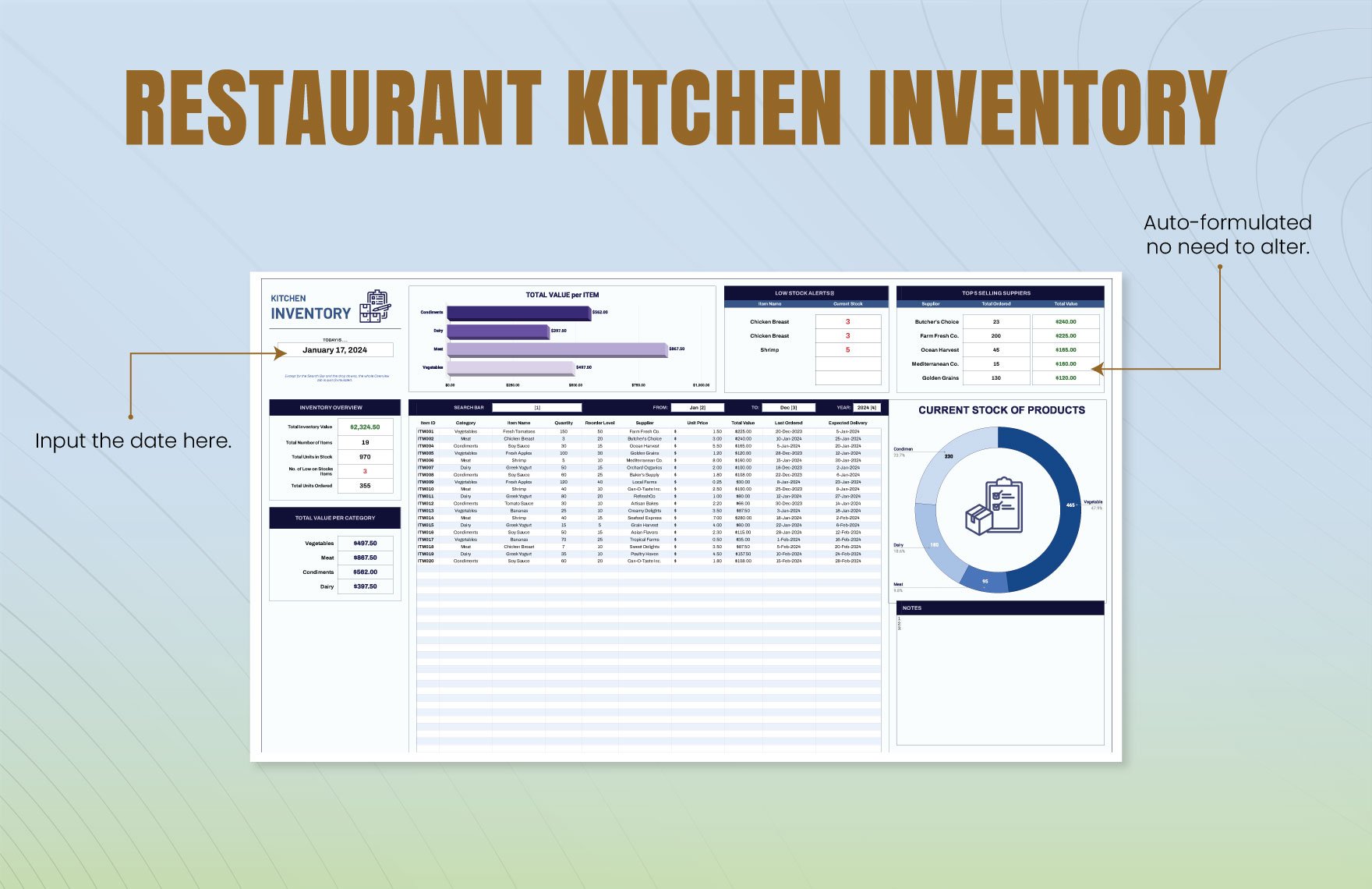 Restaurant Kitchen Inventory Template
