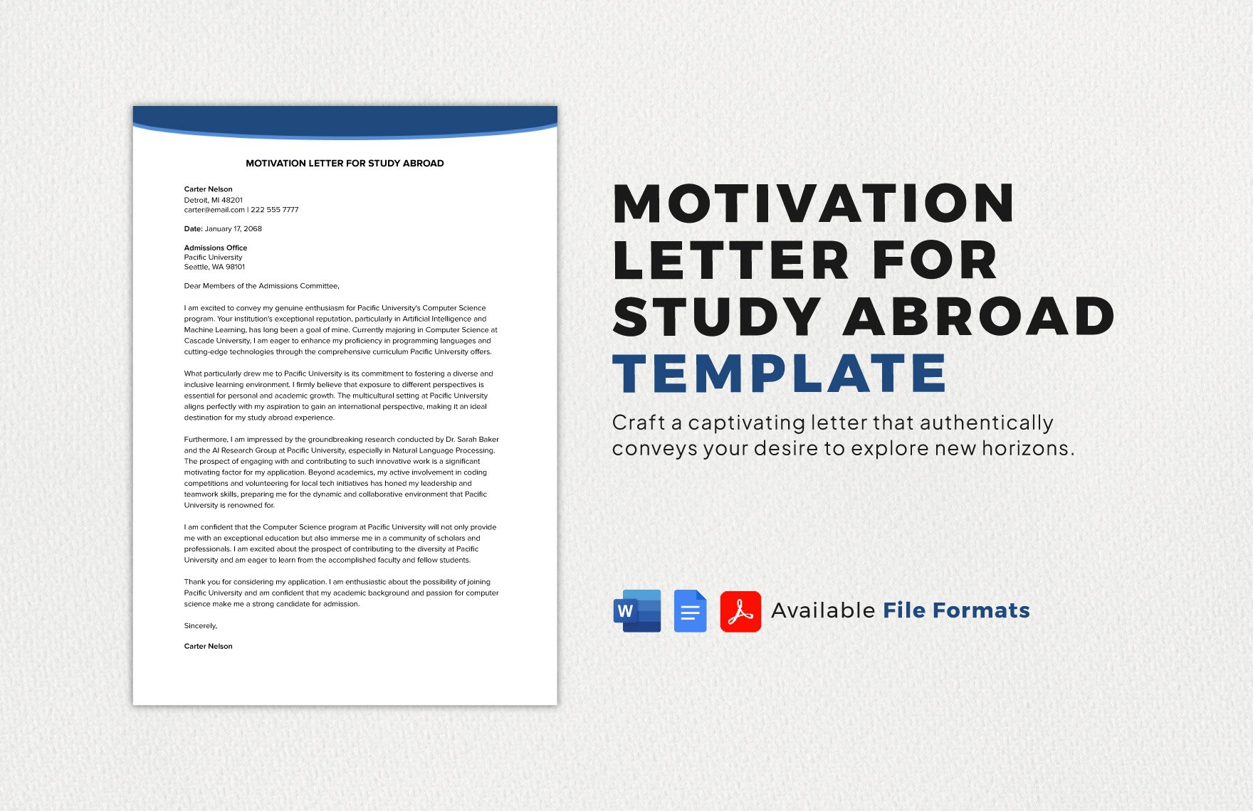 Motivation Letter for Study Abroad Template