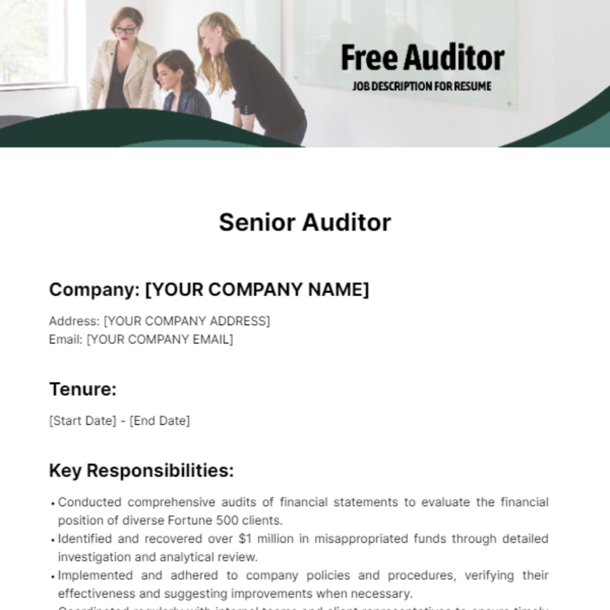 Auditor Job Description for Resume Template