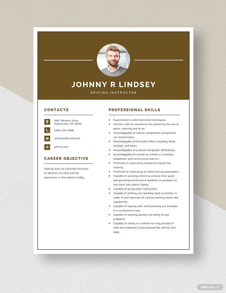 Driving Instructor Resume in Word, Apple Pages