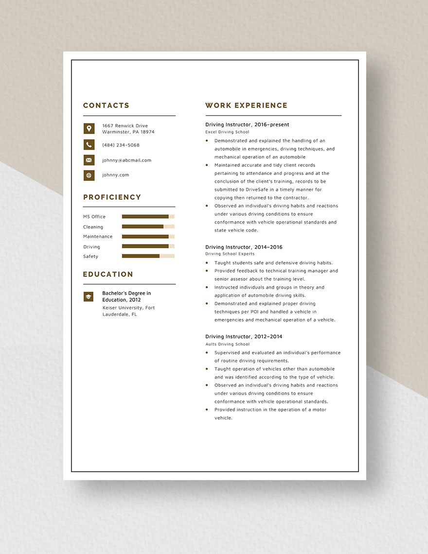 Driving Instructor Resume