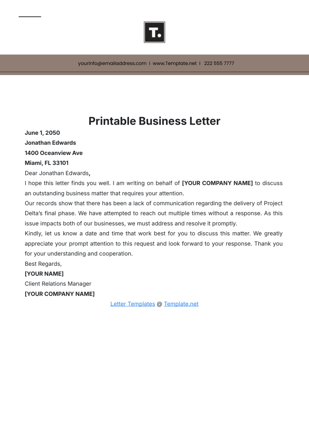 Free Printable Business Letter Template