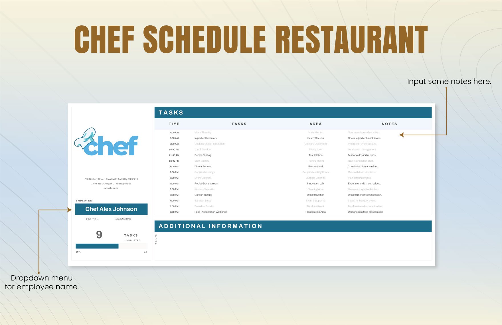 Chef Schedule Restaurant Template