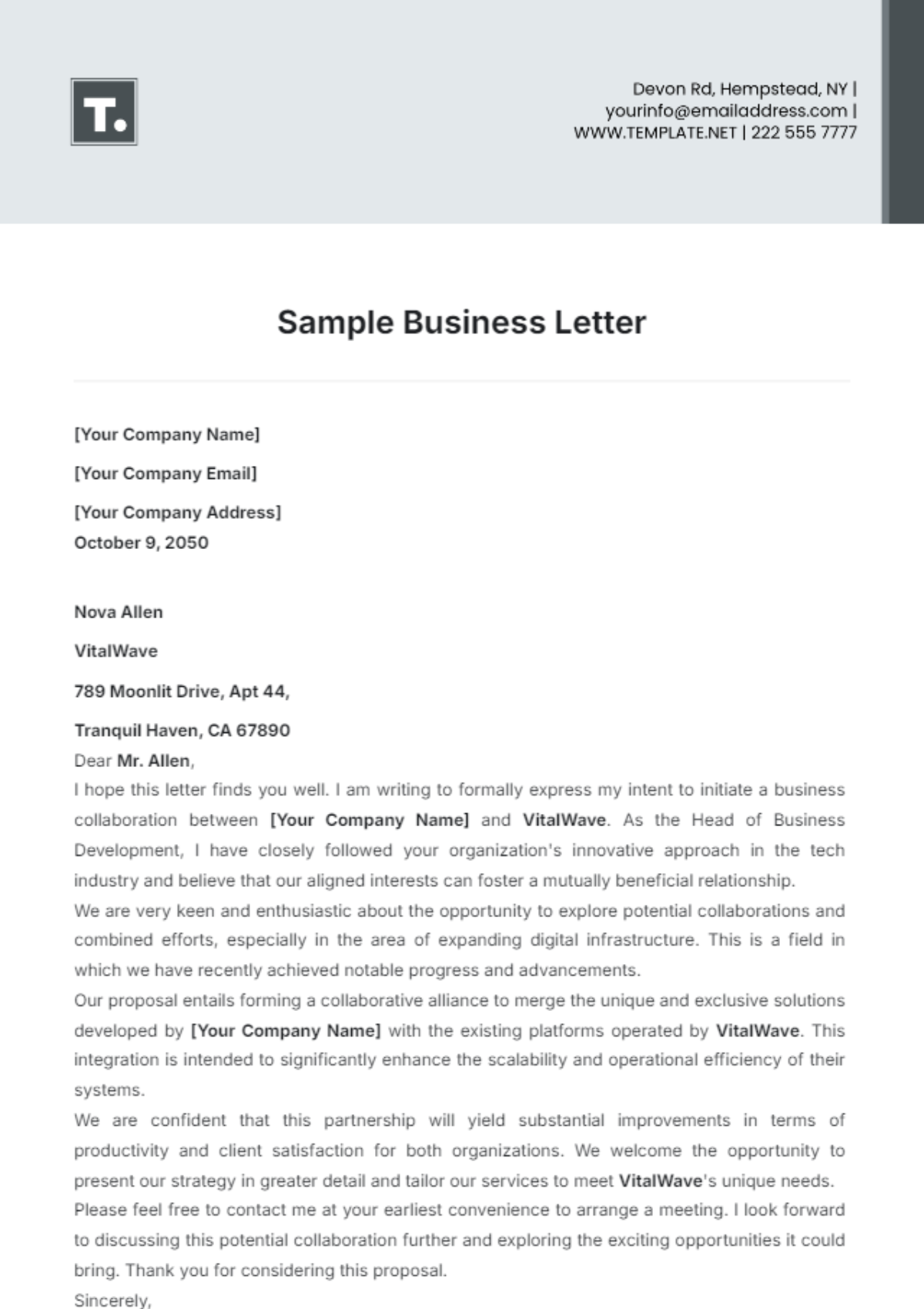 Sample Business Letter Template - Edit Online & Download