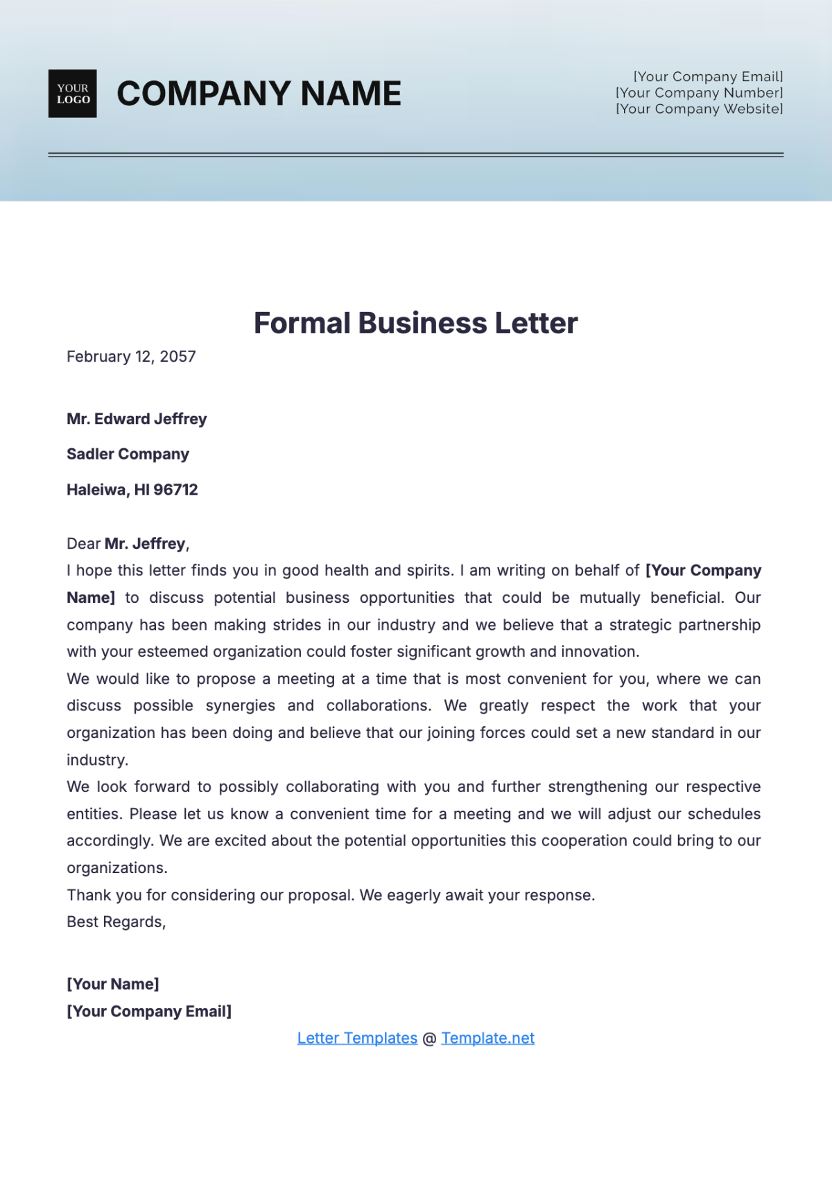 Free Formal Business Letter Outline Template