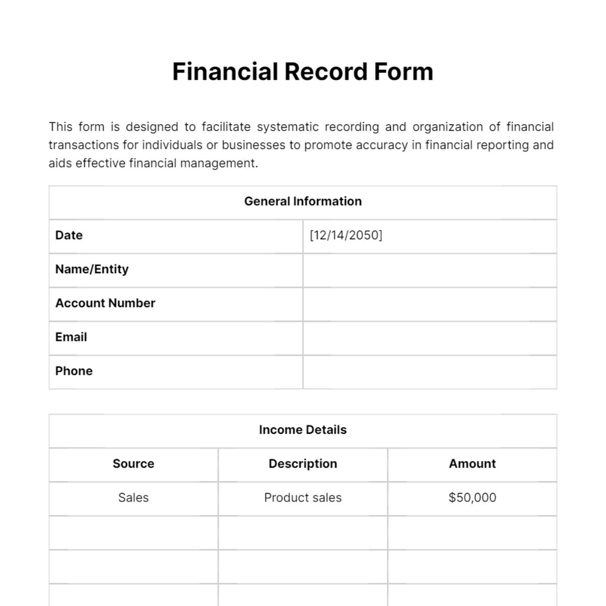 Free Financial Record Form - Edit Online & Download | Template.net