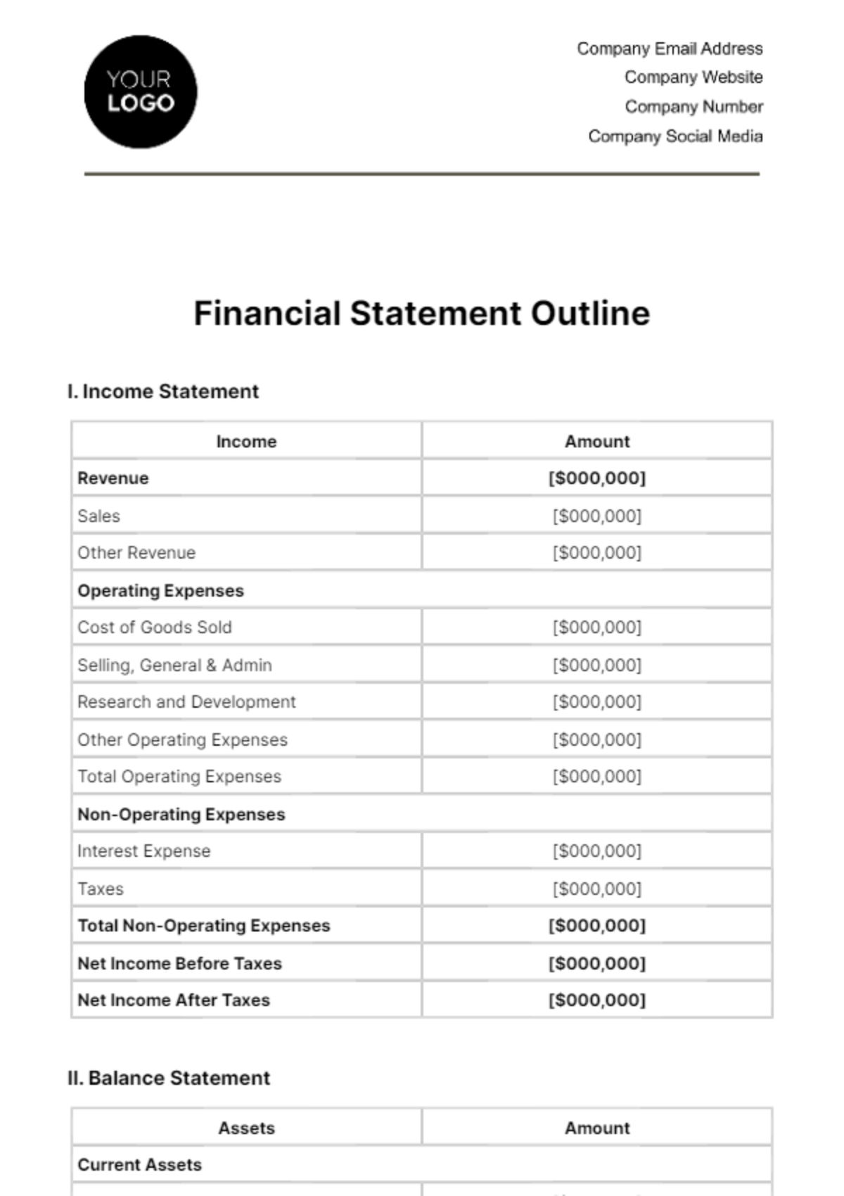 Free Financial Statement Outline Template