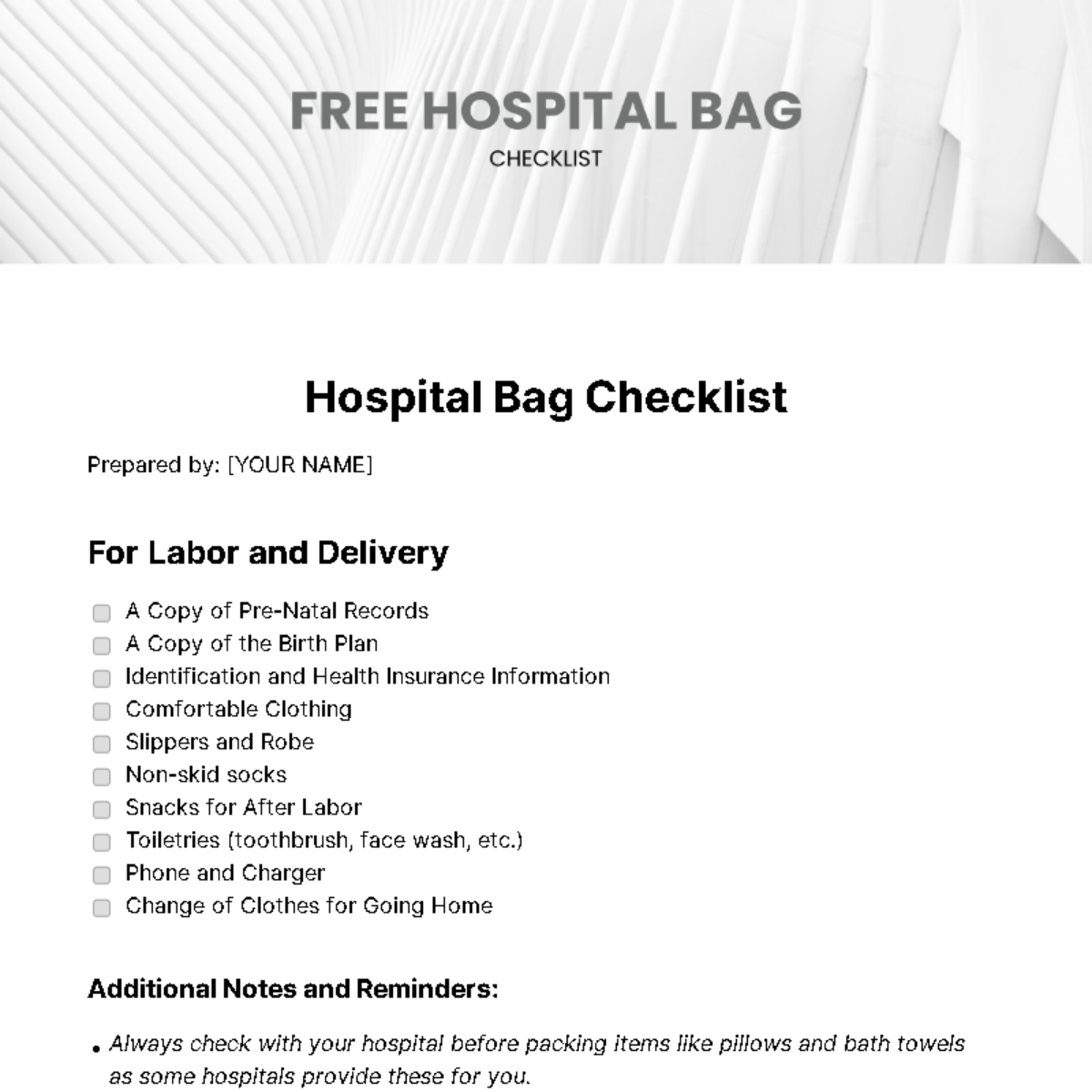 Hospital Bag Checklist Template - Edit Online & Download Example ...