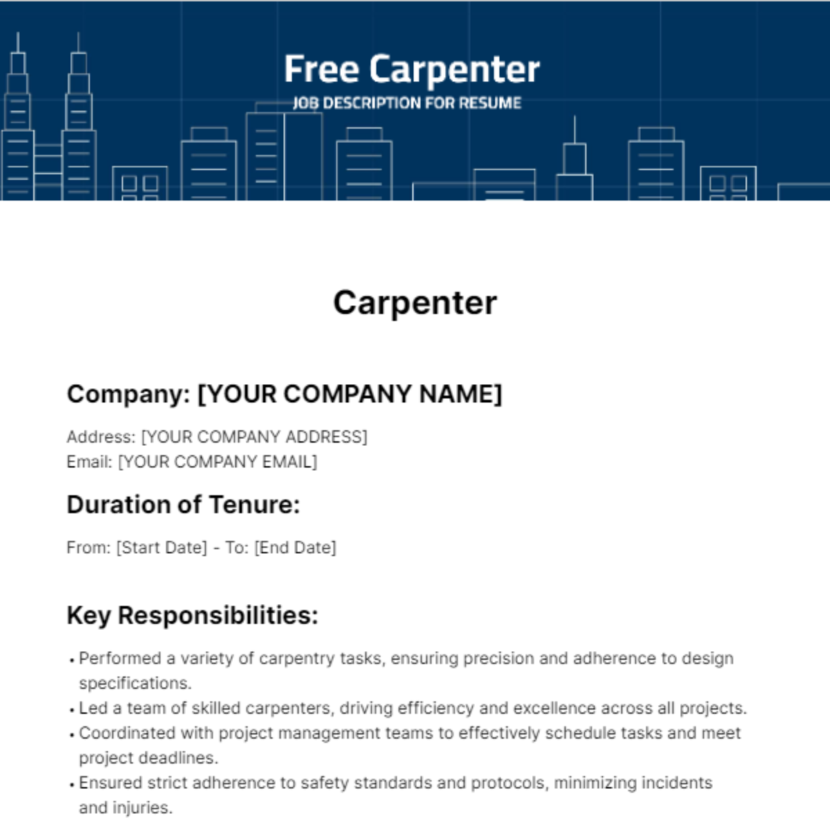 Free Carpenter Job Description for Resume Template