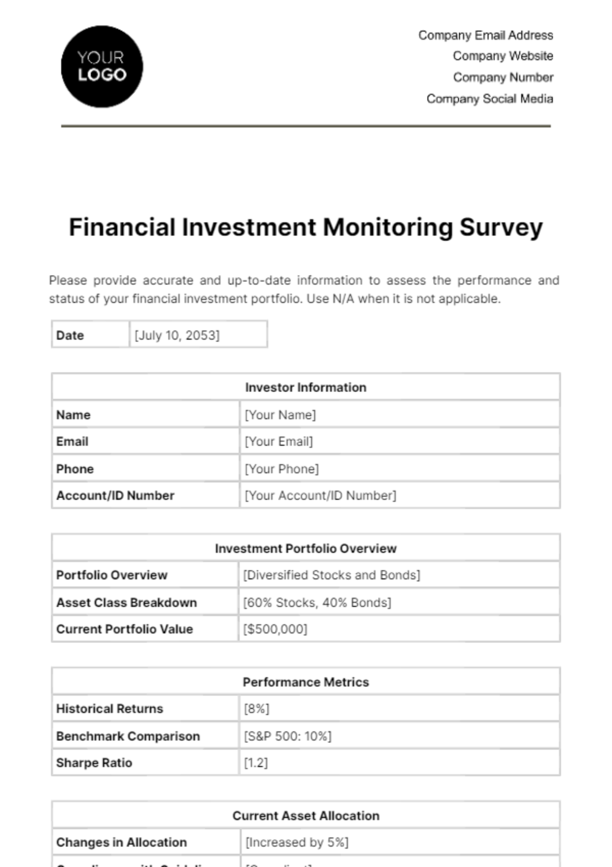 Financial Investment Monitoring Survey Template