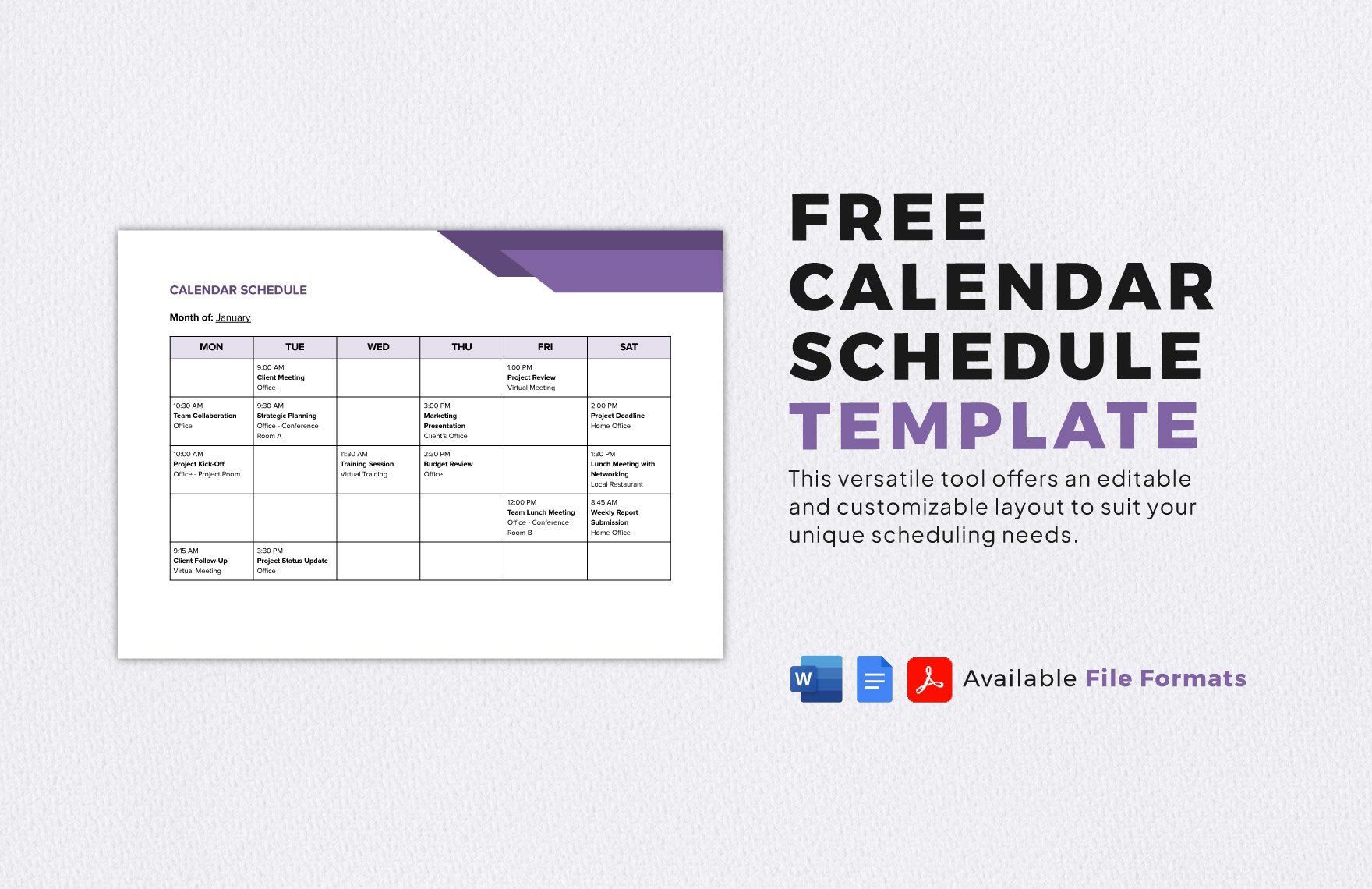 Calendar Schedule Template