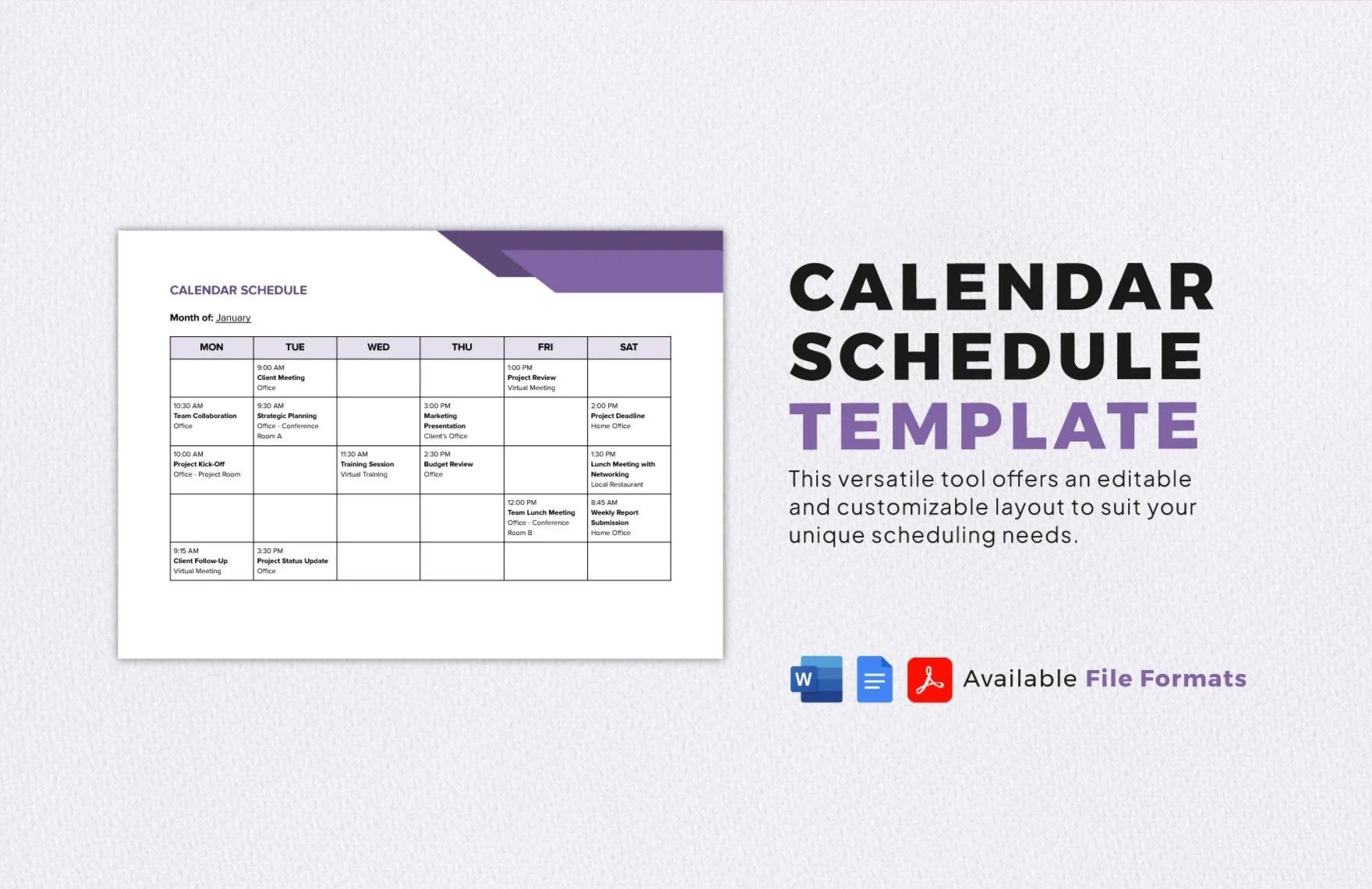 Calendar Schedule Template in Word, Google Docs, PDF