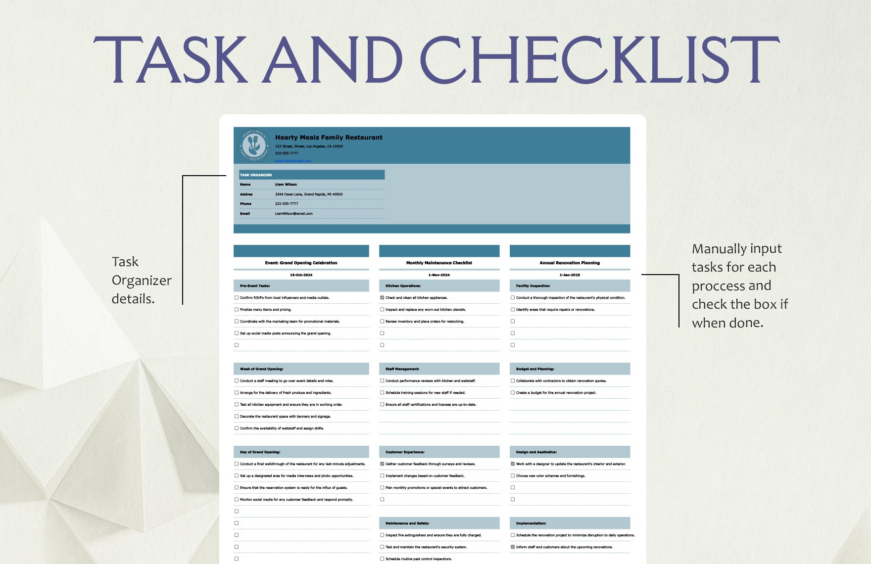 Task and Checklist Template