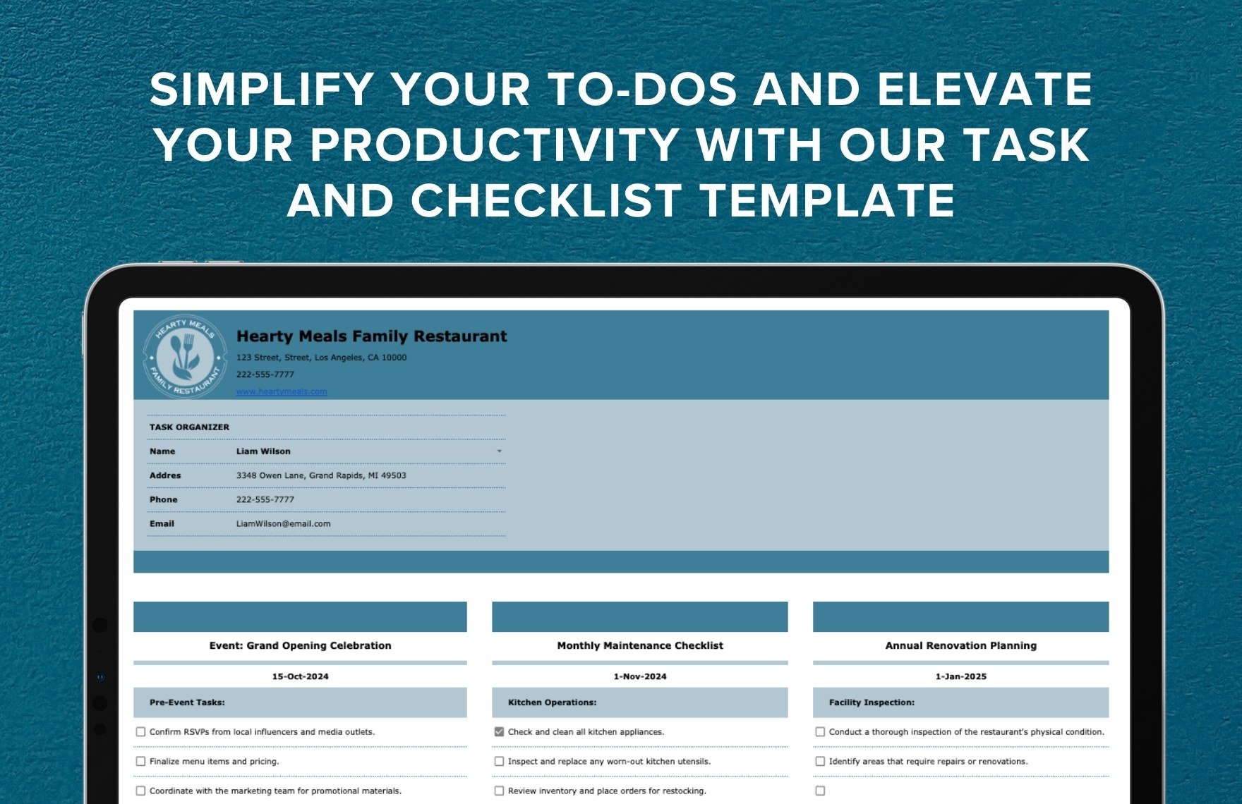 Task and Checklist Template
