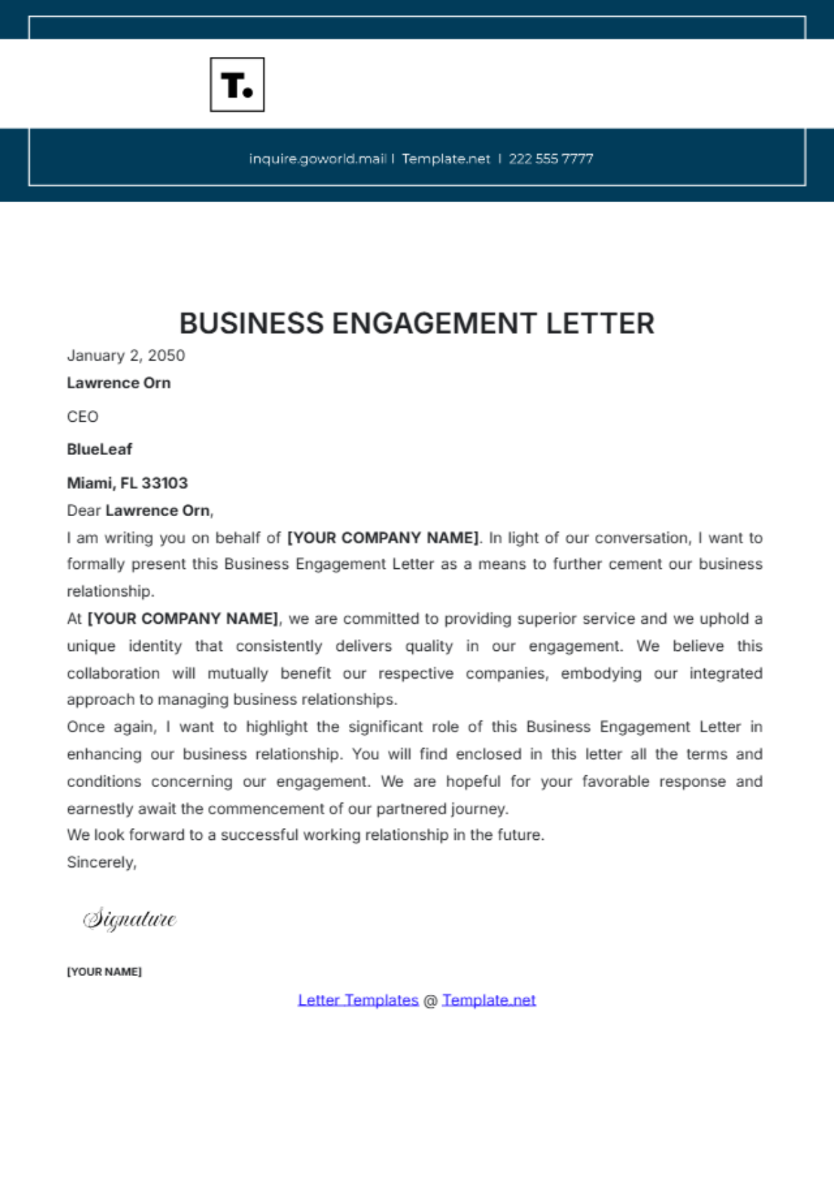 Business Engagement Letter Template