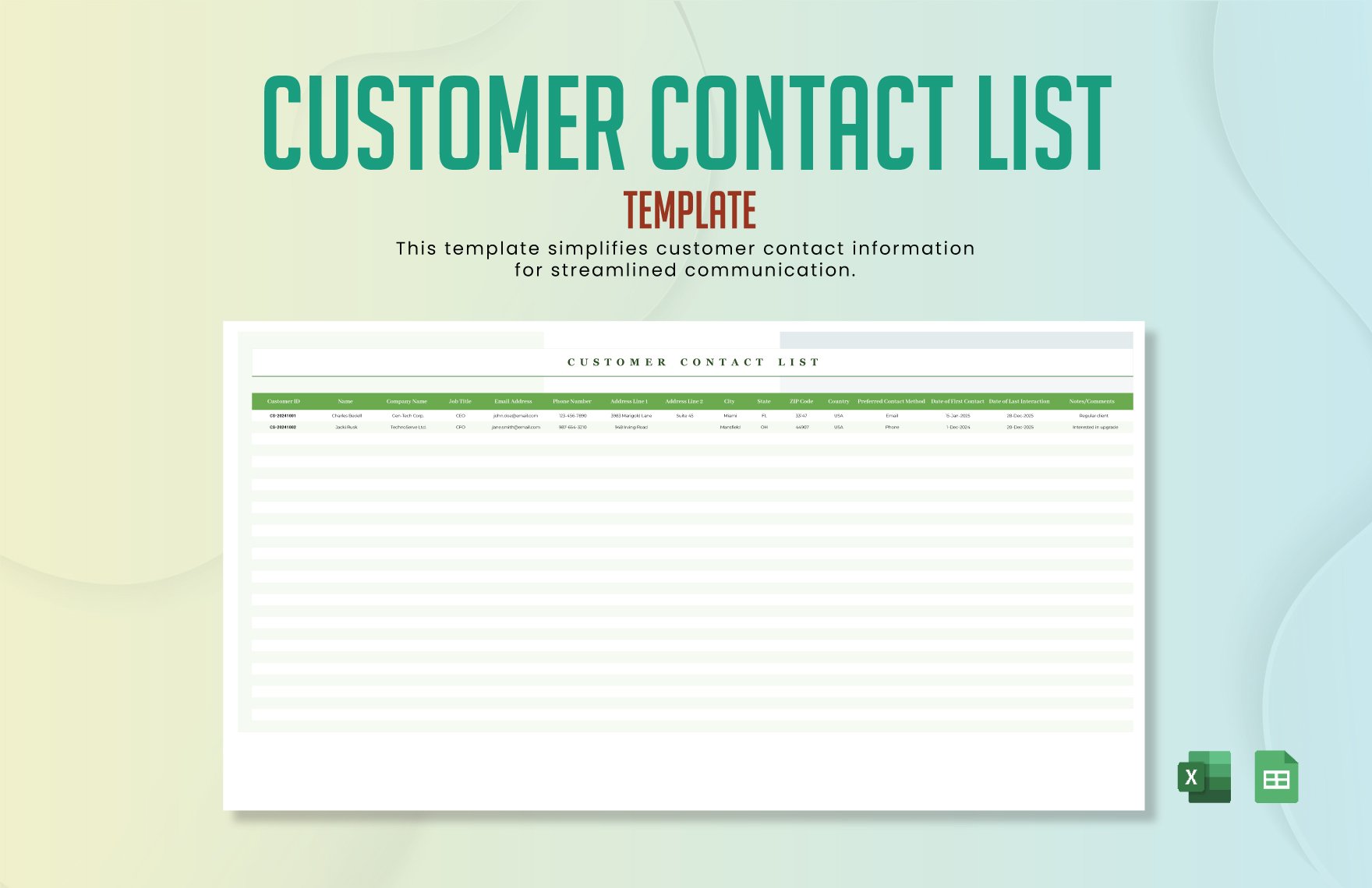 Free Customer Contact List Template in Excel, Google Sheets
